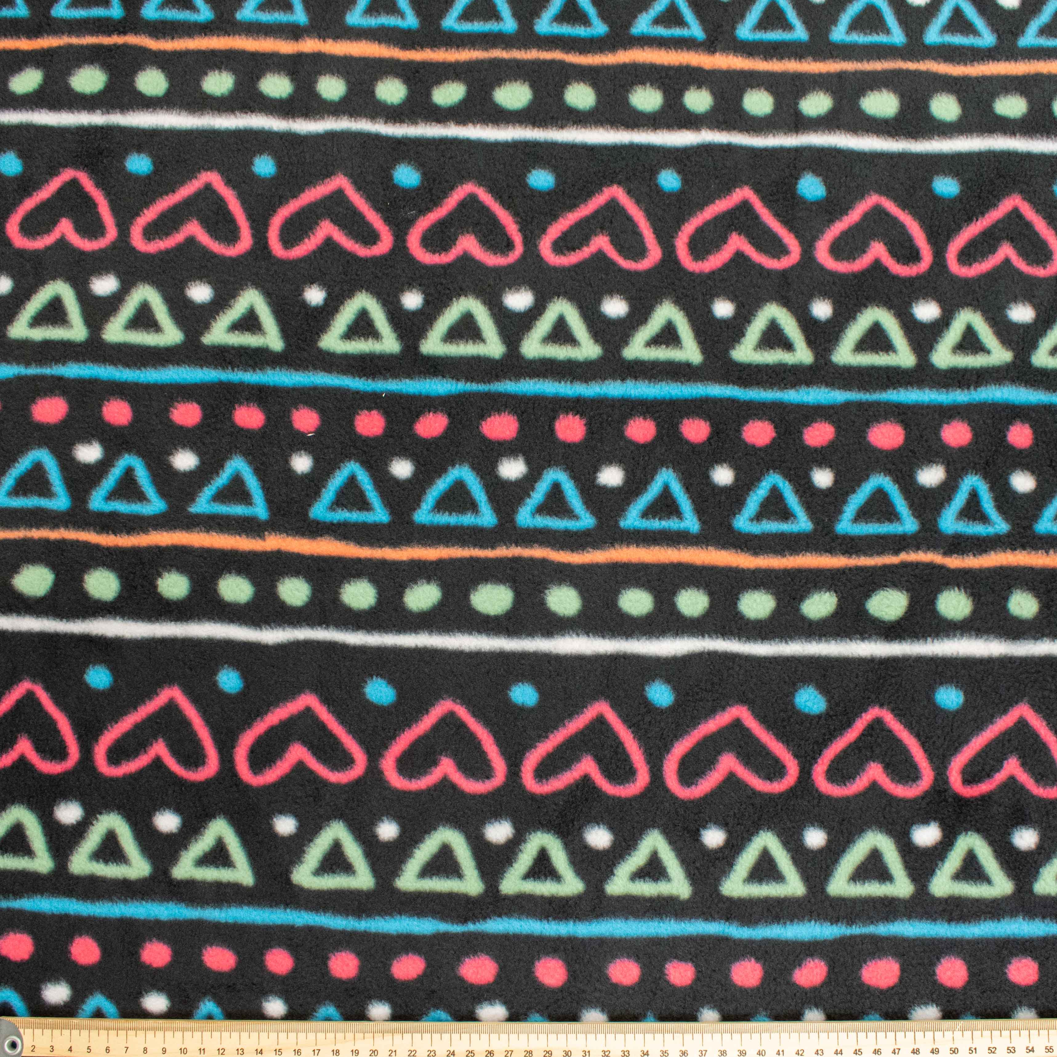 Geometric Figure Stripes on Black Printed Polar Fleece Design-A60