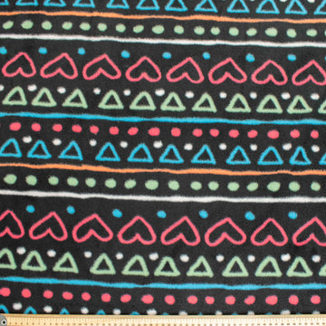 Geometric Figure Stripes on Black Printed Polar Fleece Design-A60