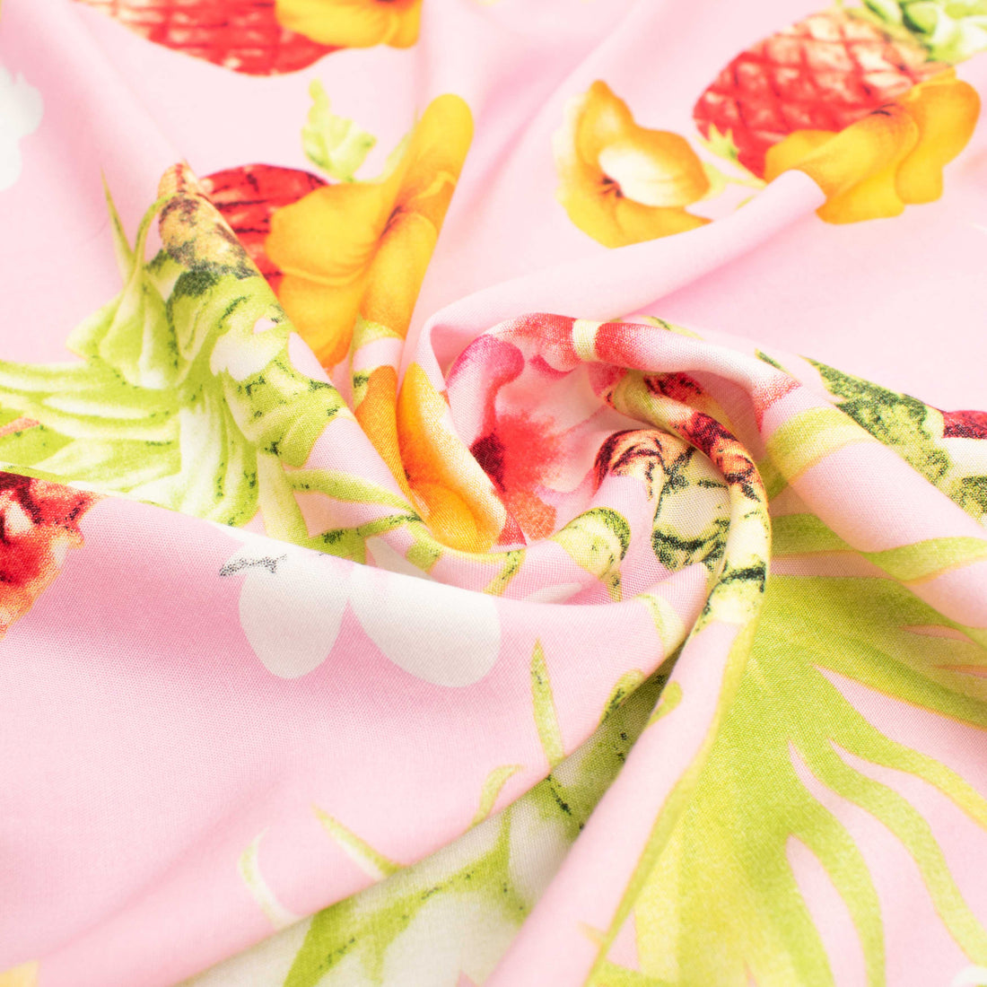 Printed Rayon Design-20 Yellow Flowers & Pineapple on Baby Pink