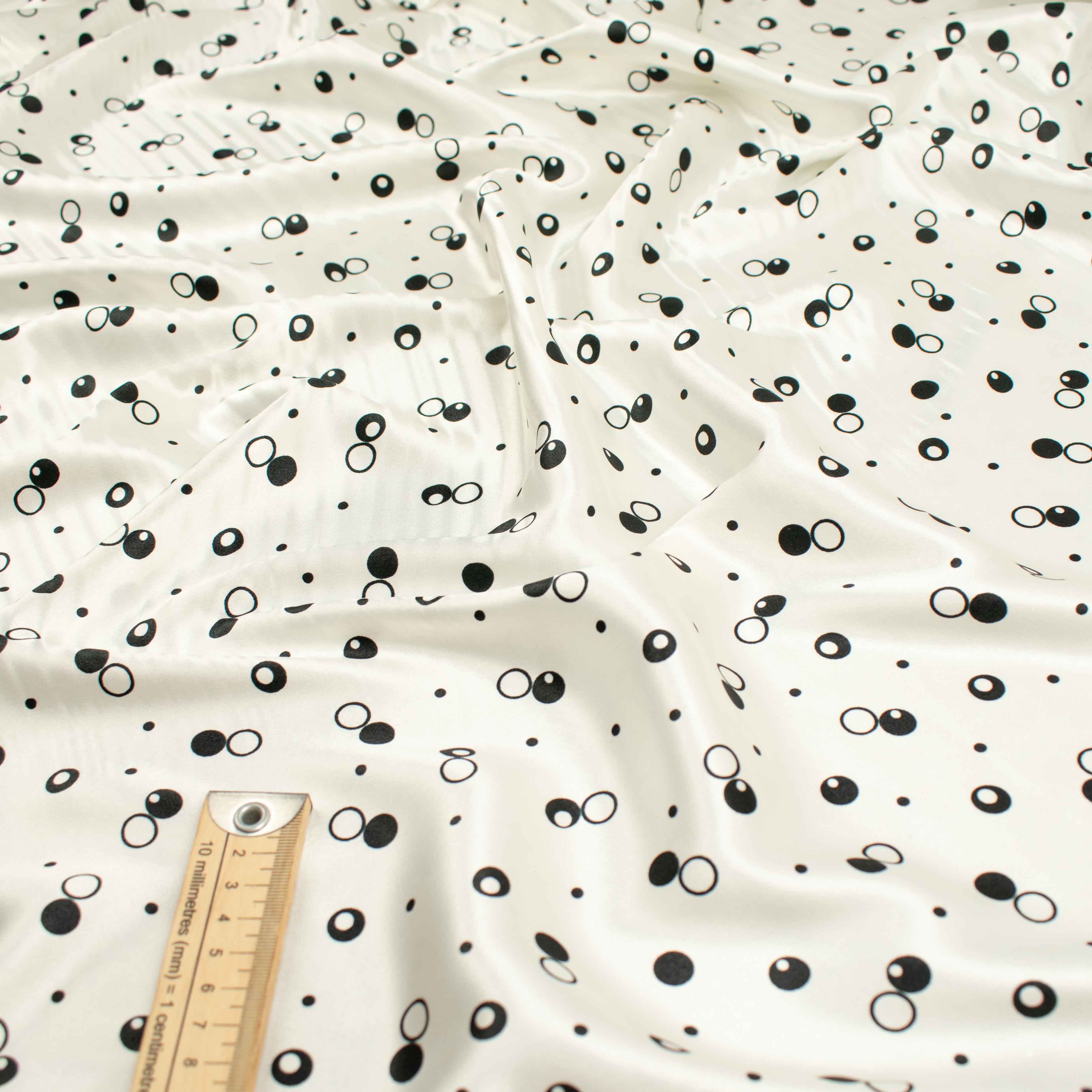Printed Satin Design-11 Black Dots on White