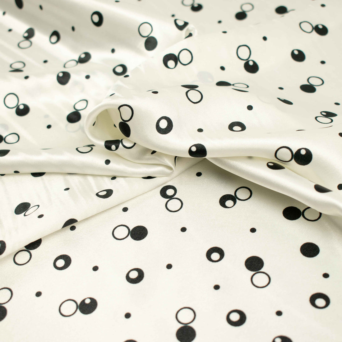 Printed Satin Design-11 Black Dots on White