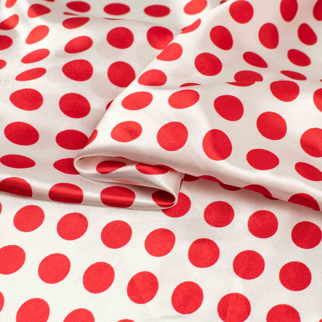 Printed Satin Design-12 Red Dots on White