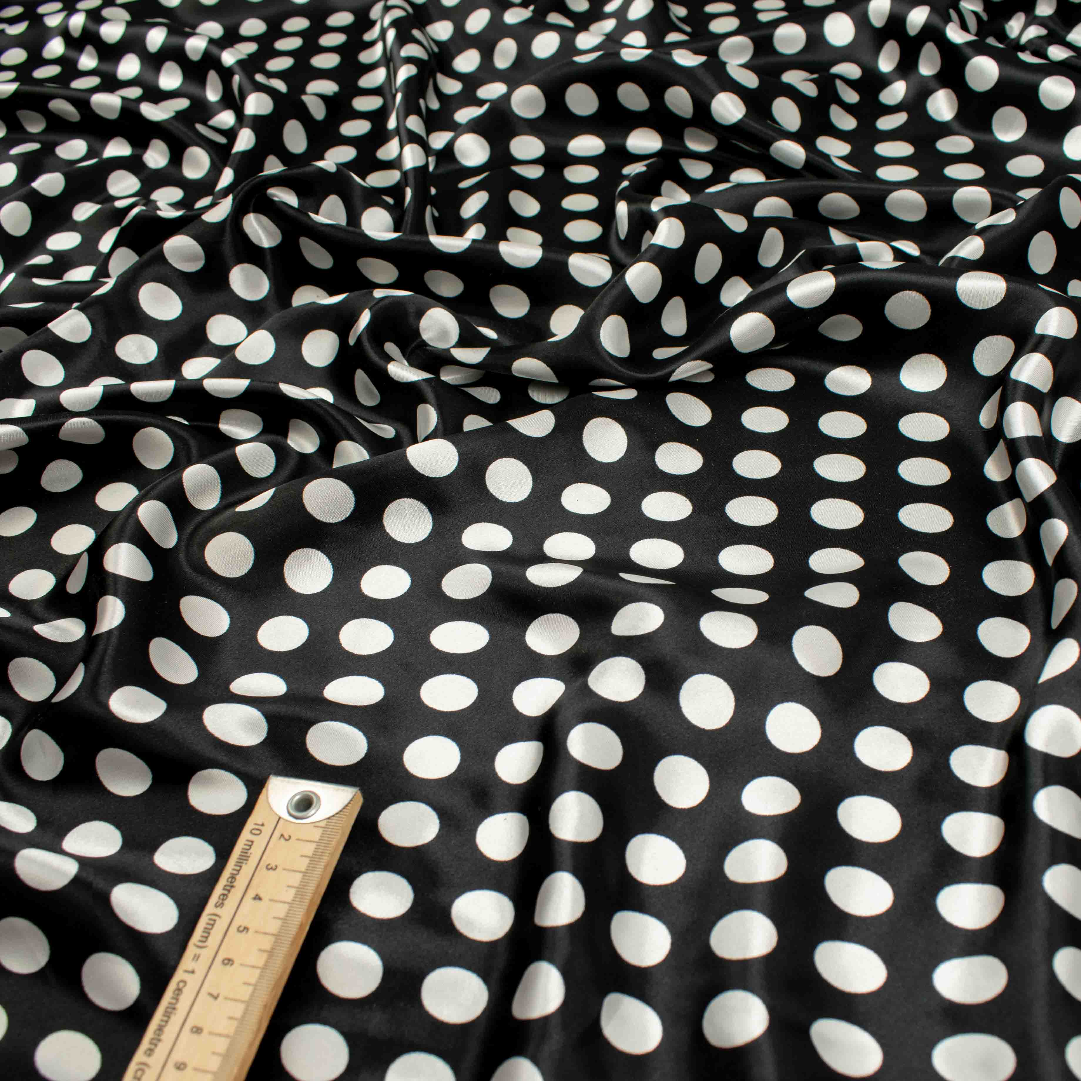 Printed Satin Design-13 White Dots on Black