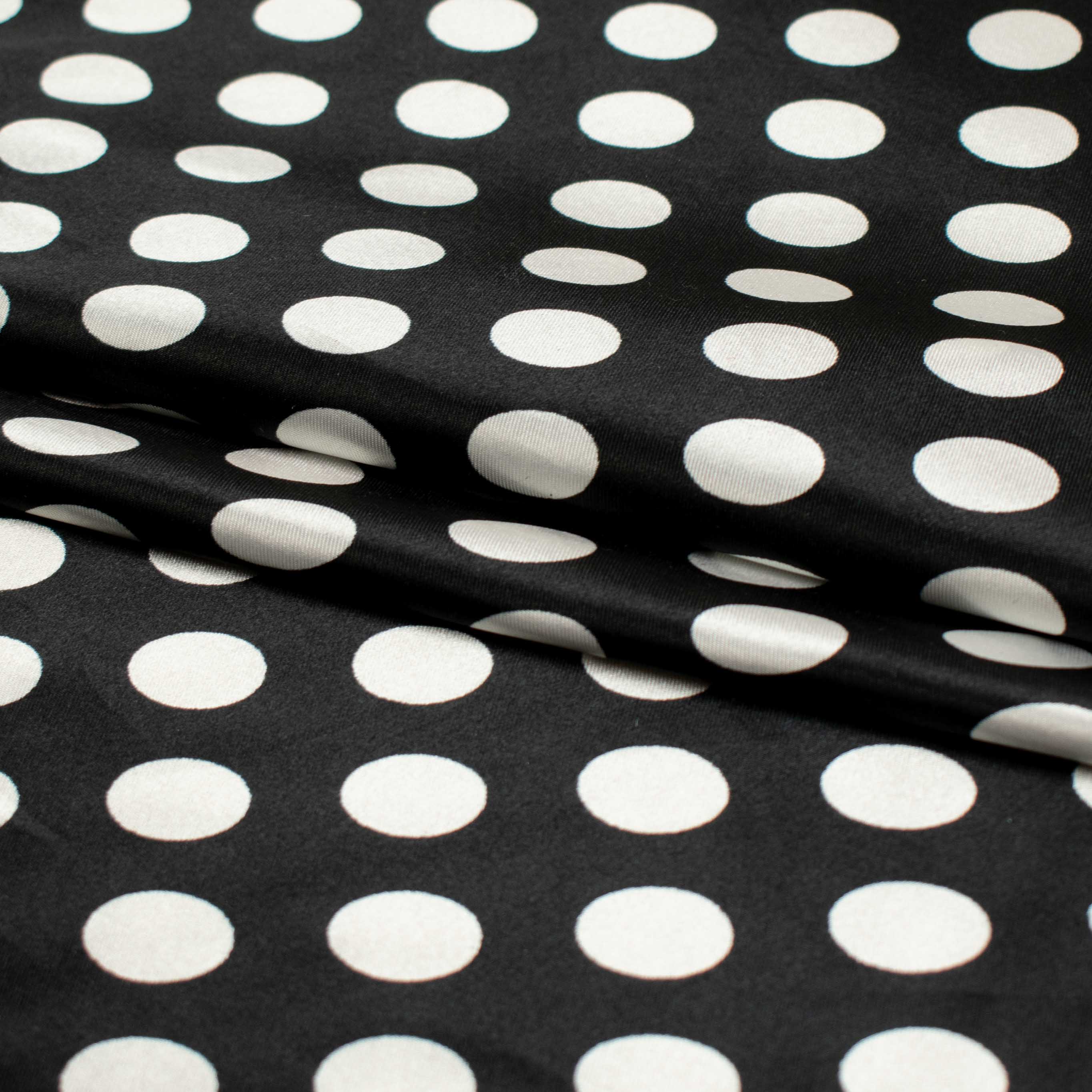 Printed Satin Design-13 White Dots on Black