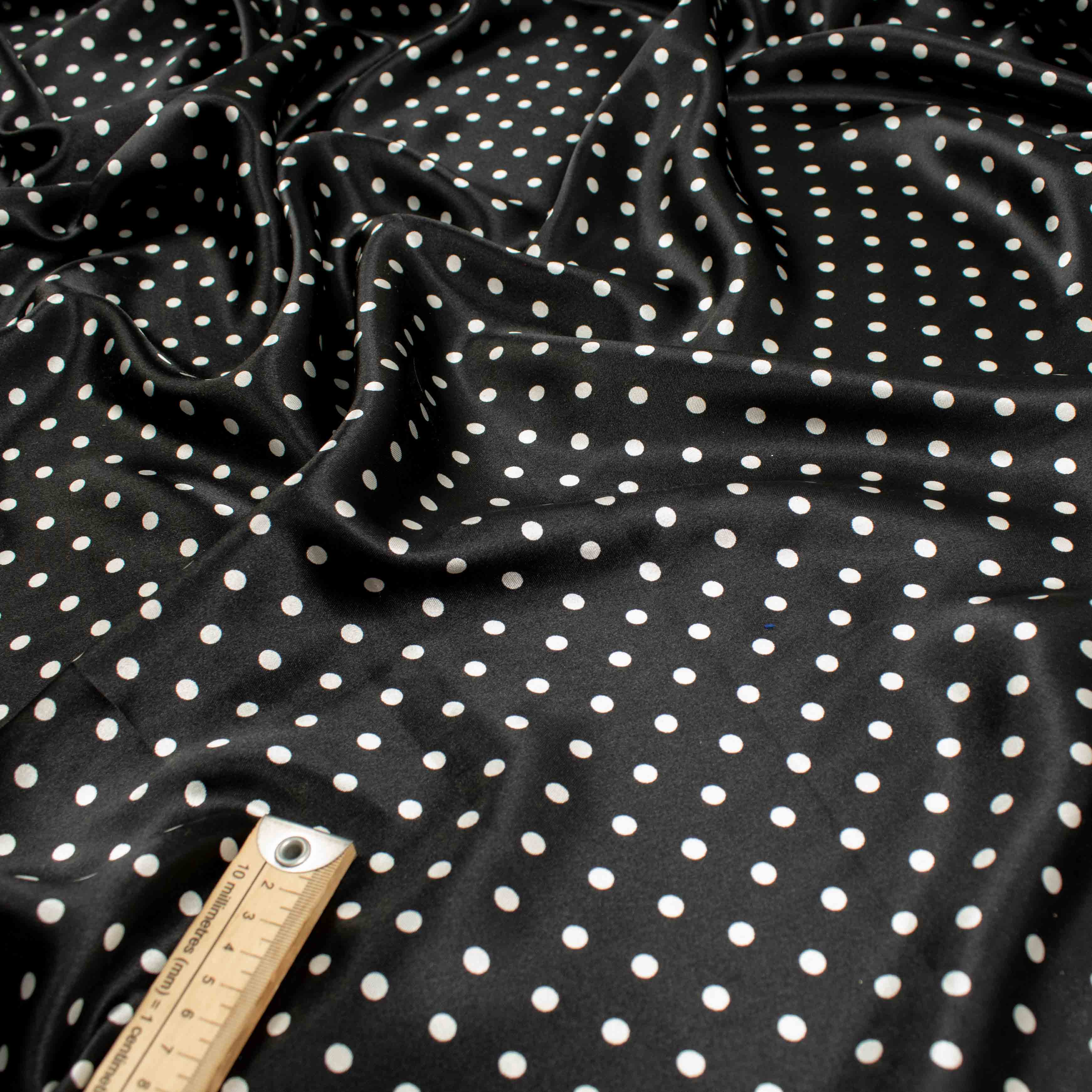 Printed Satin Design-17 White Dots on Black