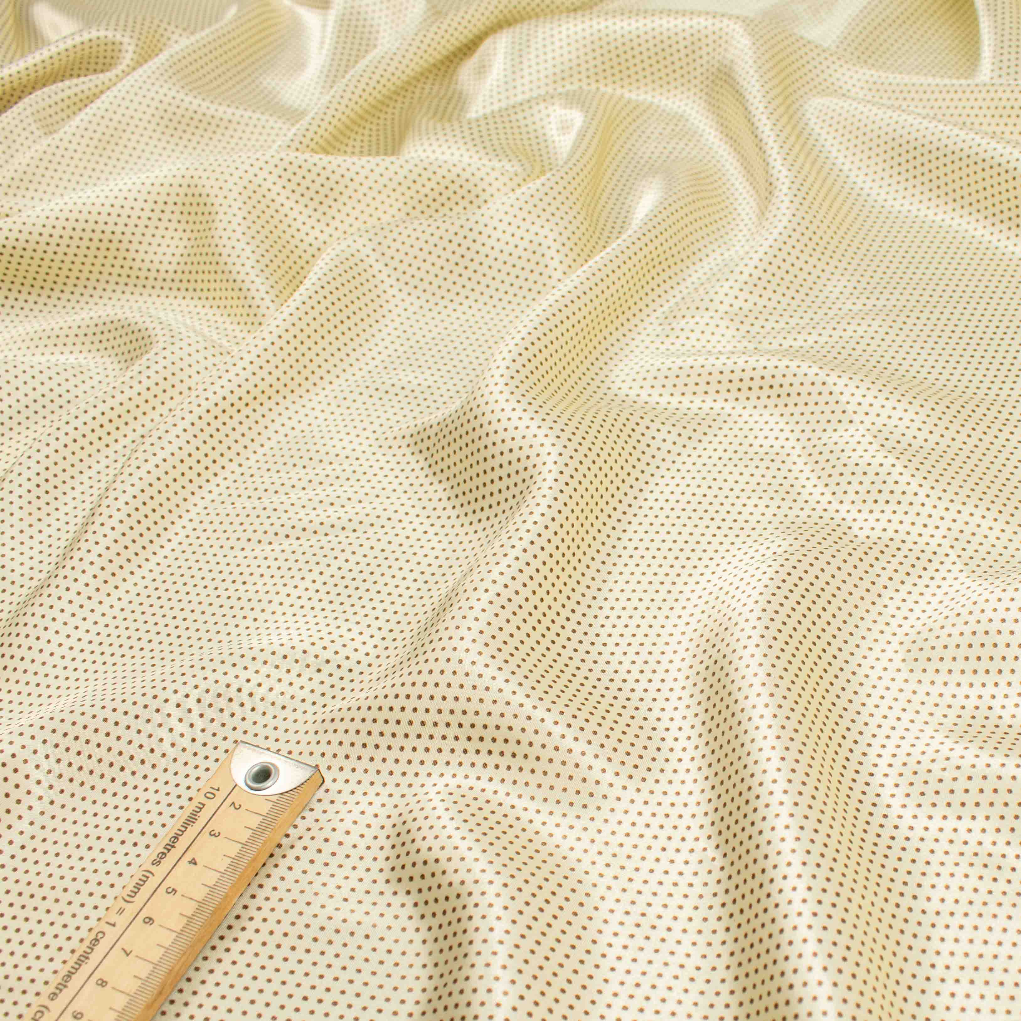 Printed Satin Design-19 Brown Mini Dots on Cream