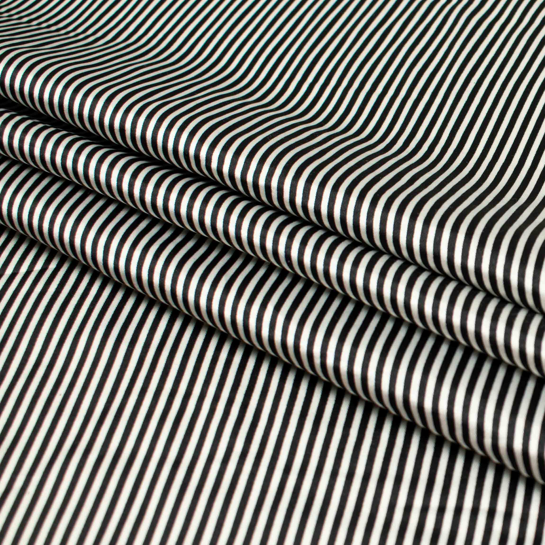 Printed Satin Design-21 Black & Silver Stripes