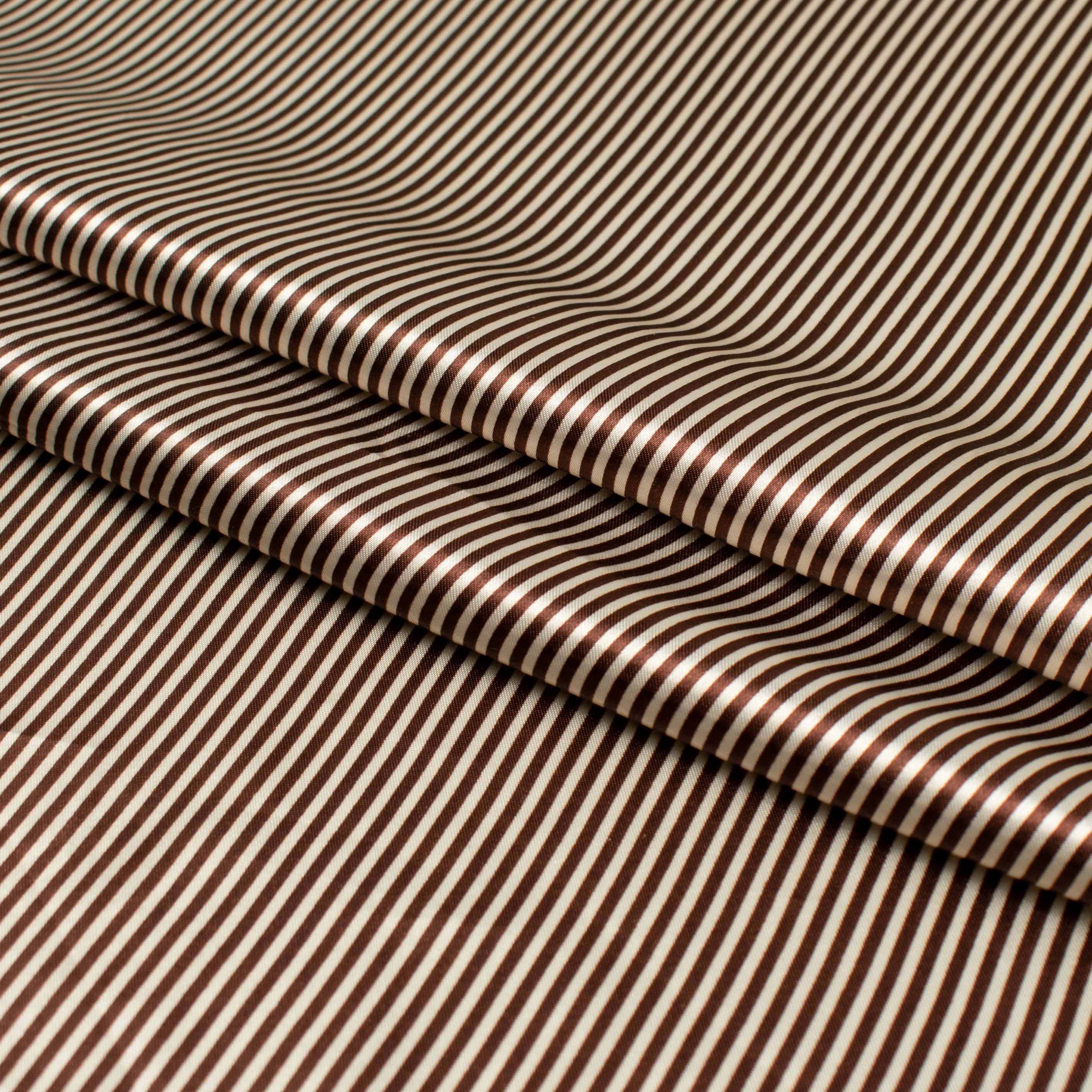 Printed Satin Design-22 Brown Stripes on Cream