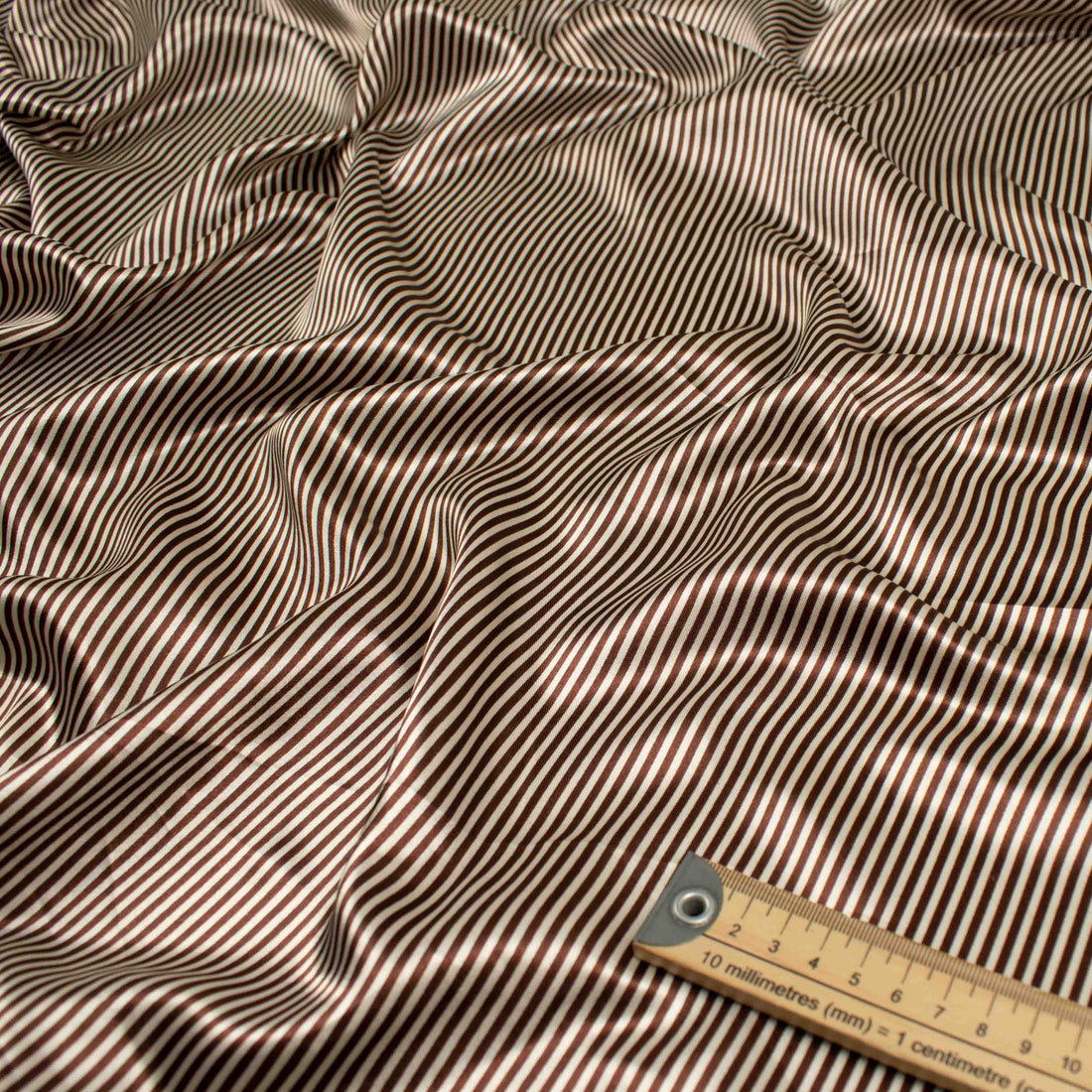 Printed Satin Design-22 Brown Stripes on Cream