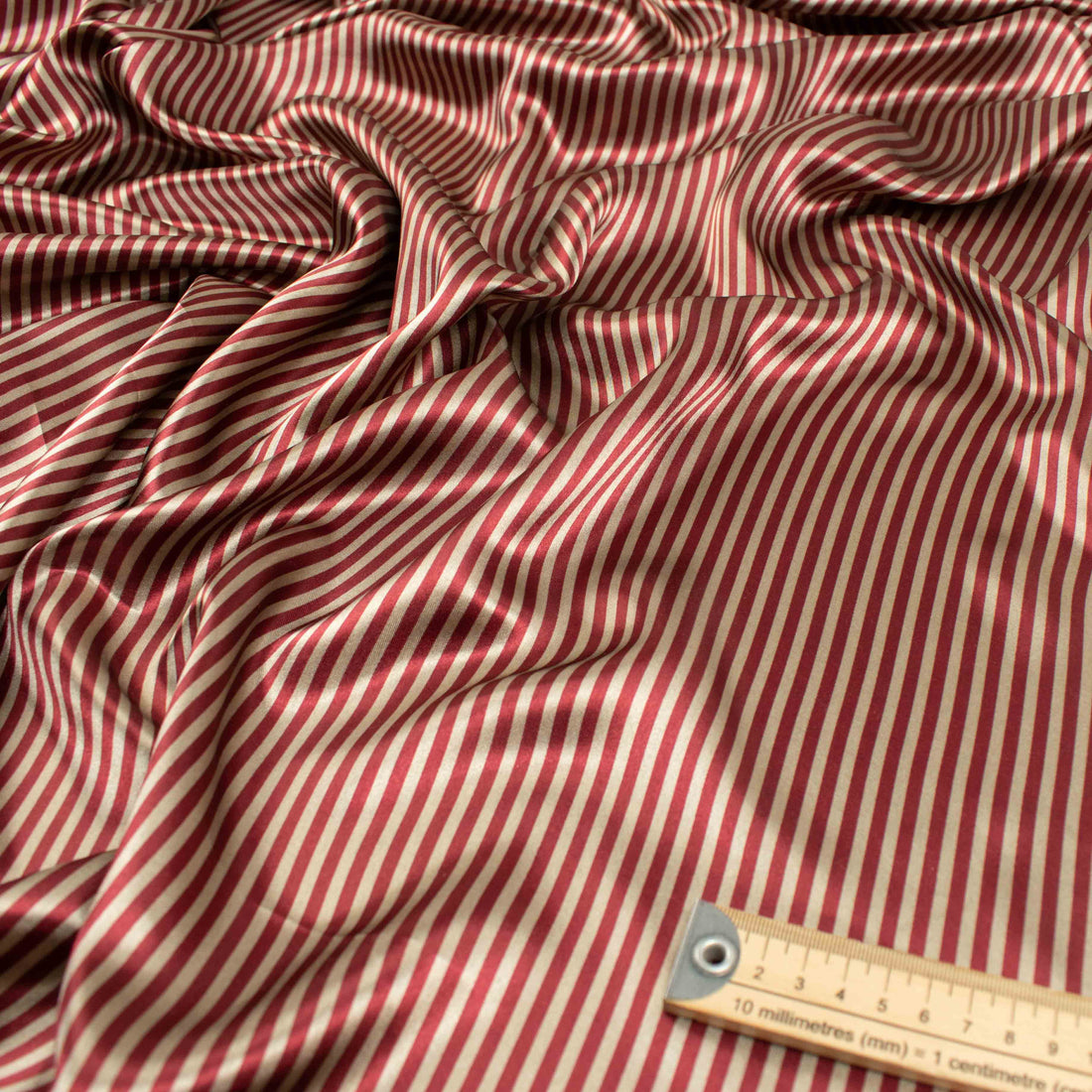 Printed Satin Design-25 Red & Cream Stripes