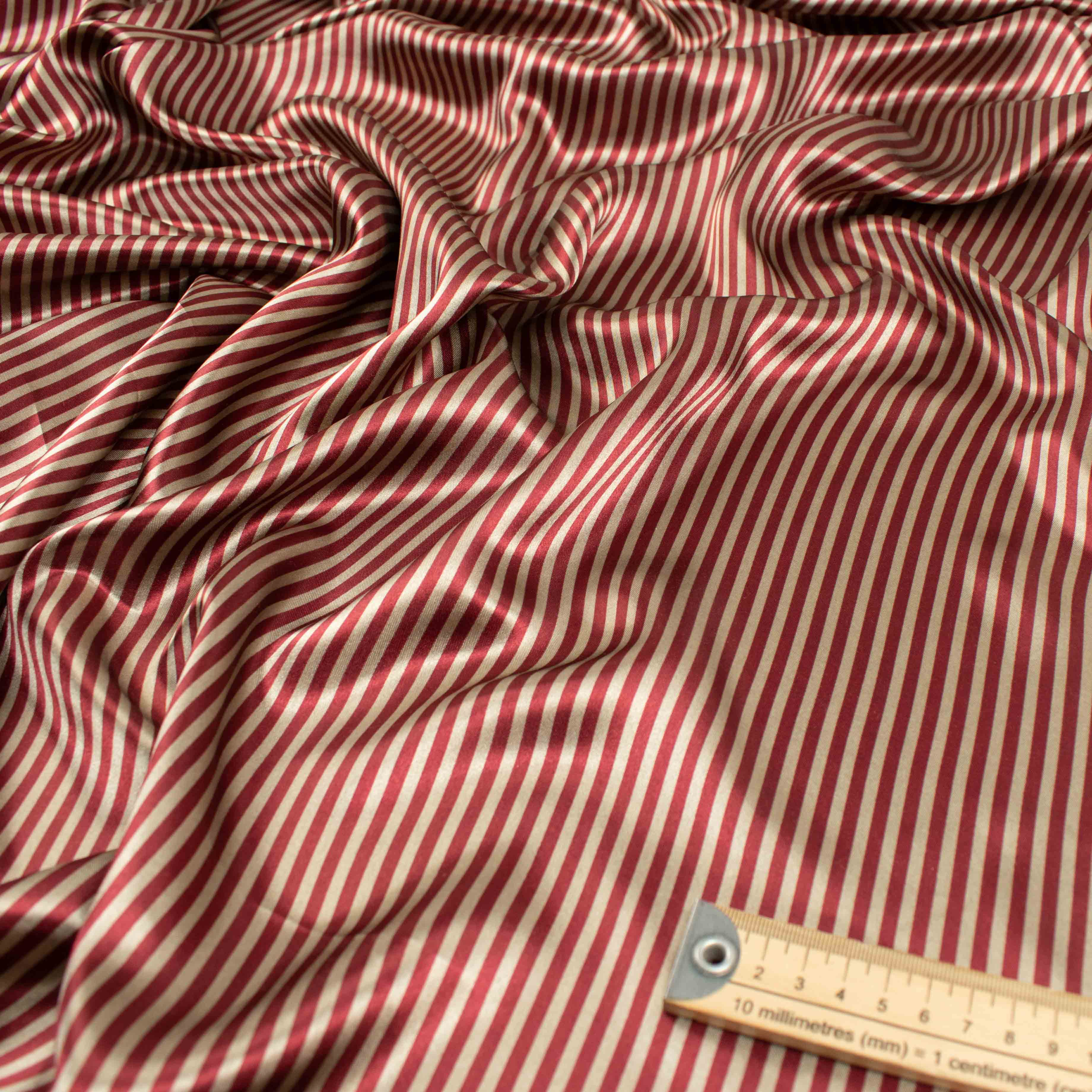 Printed Satin Design-25 Red & Cream Stripes