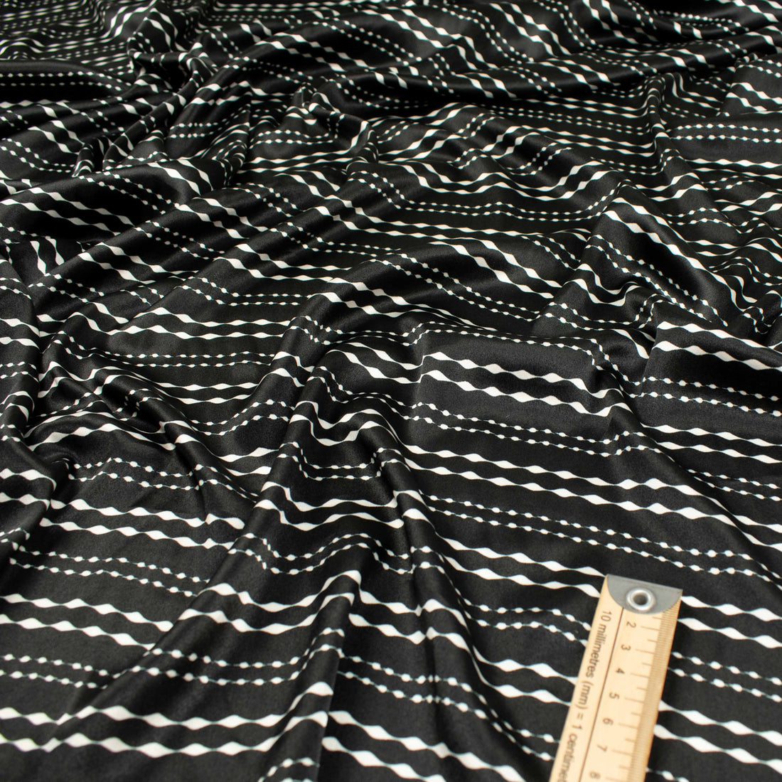 Printed Satin Design-26 White Stripes on Black
