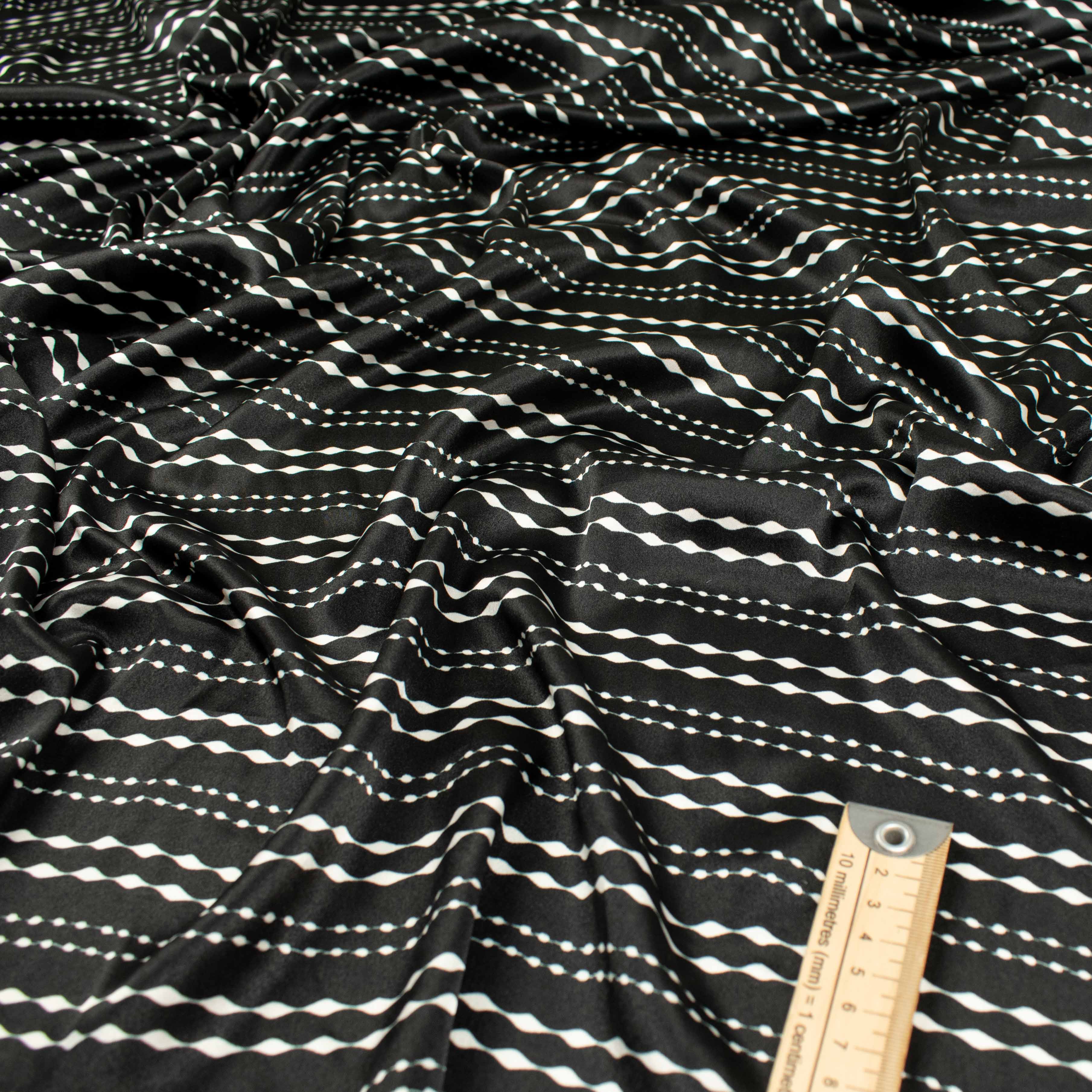 Printed Satin Design-26 White Stripes on Black
