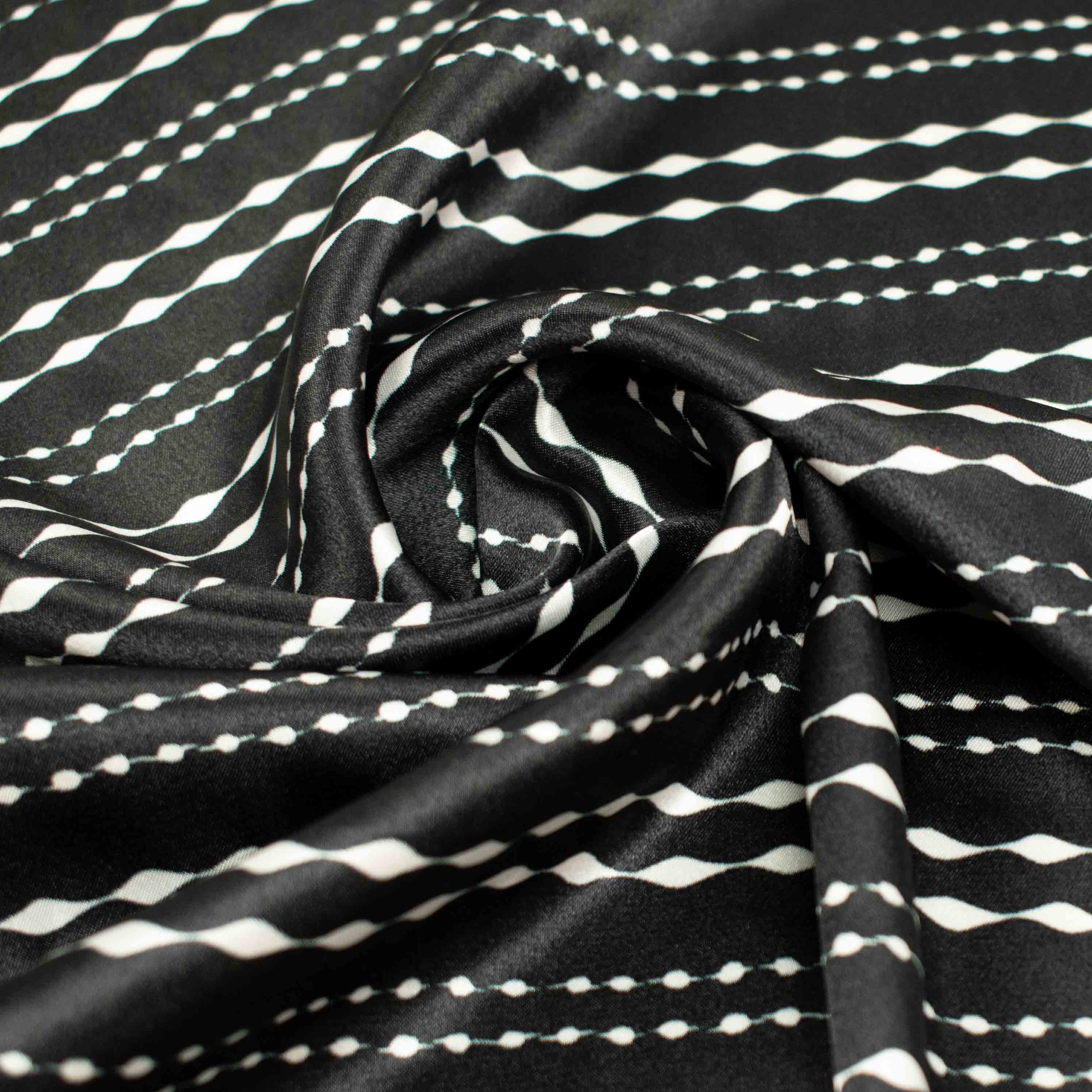 Printed Satin Design-26 White Stripes on Black