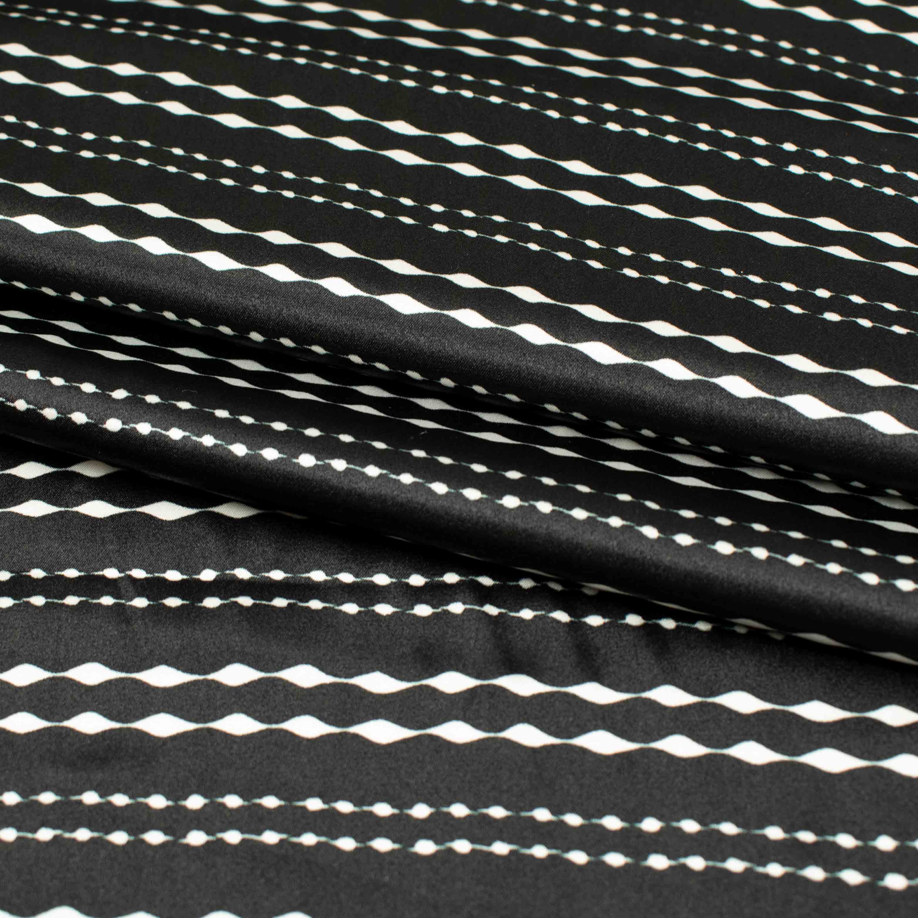 Printed Satin Design-26 White Stripes on Black