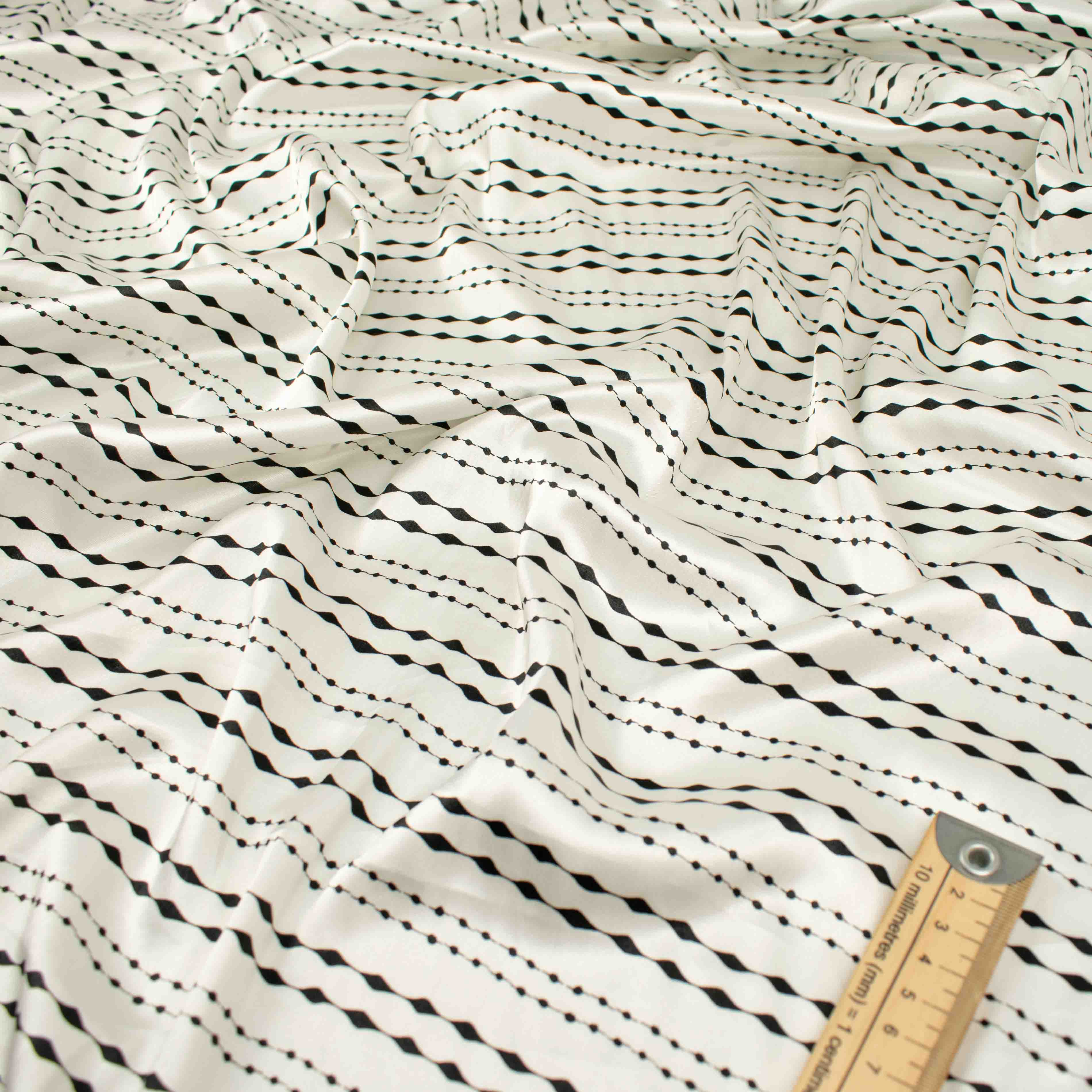 Printed Satin Design-27 Black Stripes on White