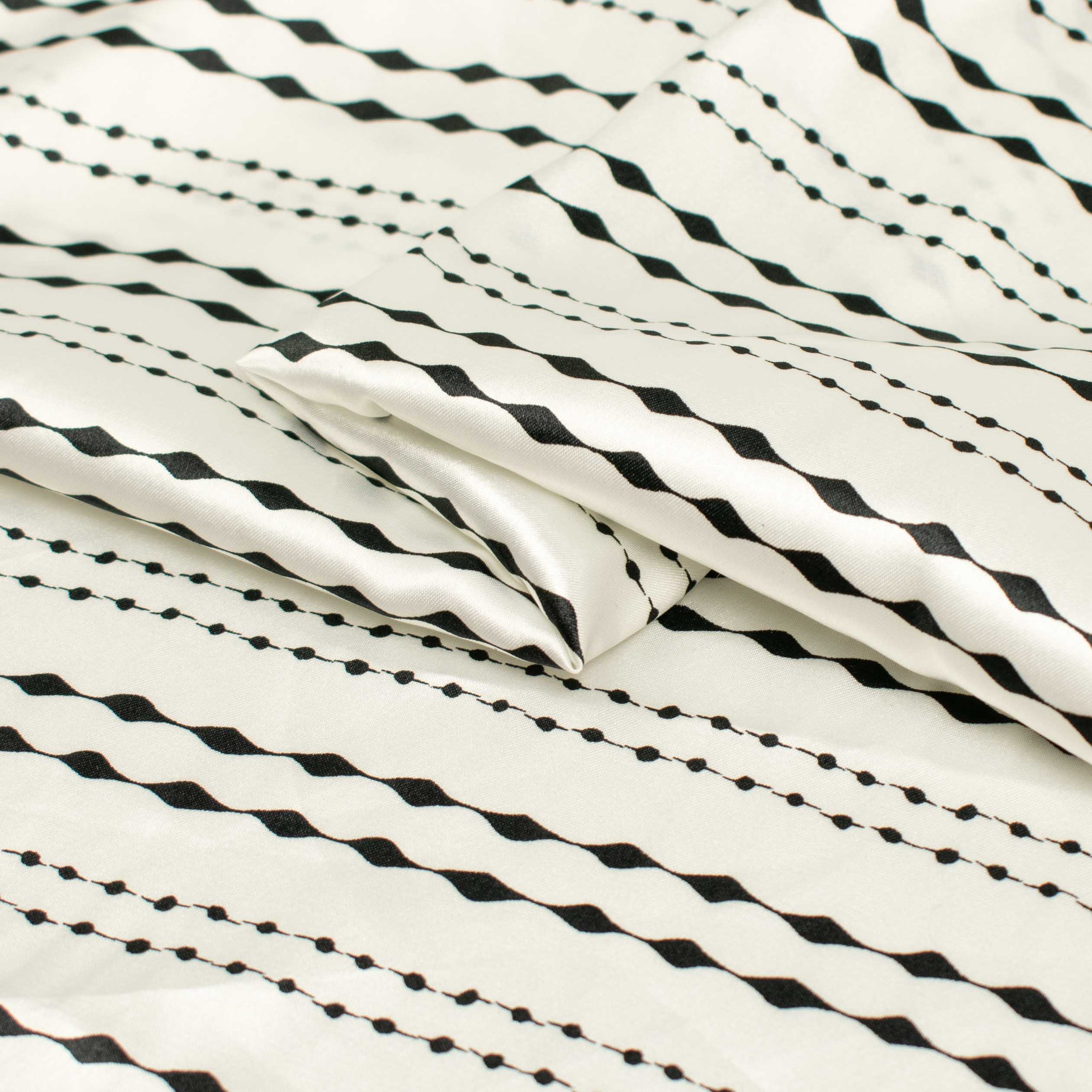 Printed Satin Design-27 Black Stripes on White