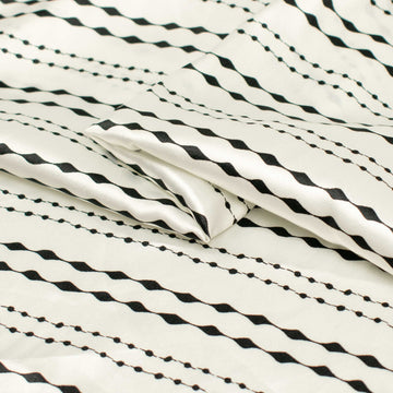 Printed Satin Design-27 Black Stripes on White