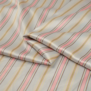 Printed Satin Design-28 Baby Pink Stripes on Silver