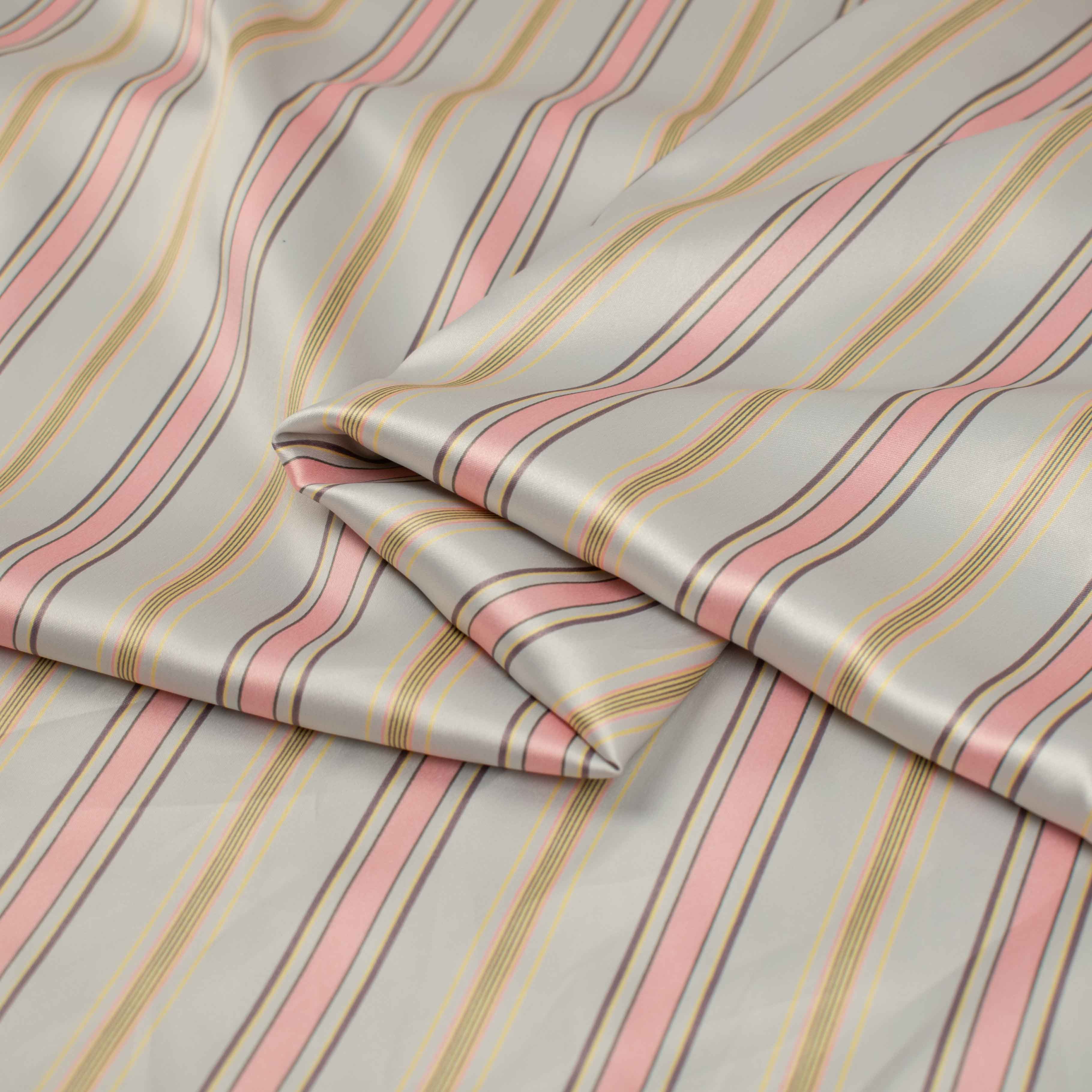 Printed Satin Design-28 Baby Pink Stripes on Silver