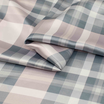 Printed Satin Design-29 Baby Pink & Silver Checks