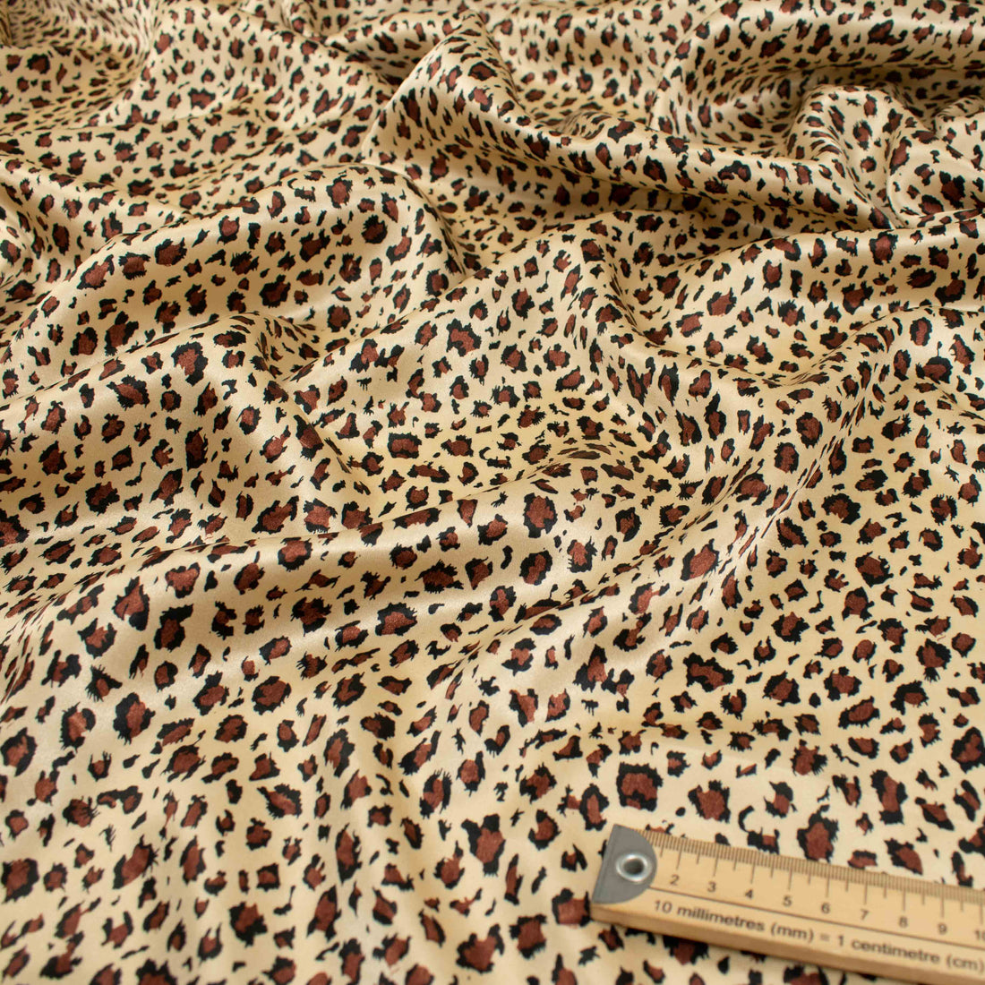Printed Satin Design-35 Brown Leopard on Cream