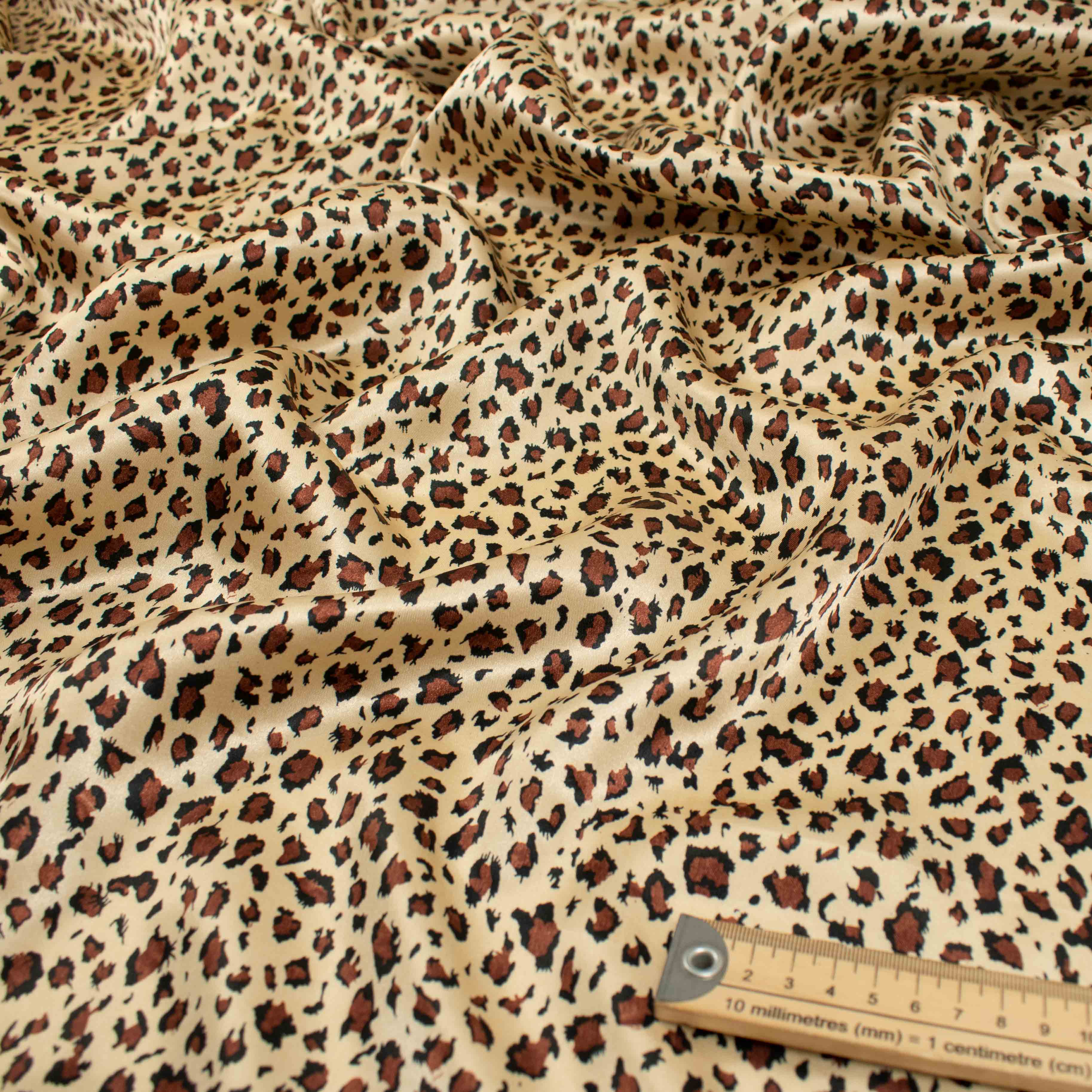 Printed Satin Design-35 Brown Leopard on Cream