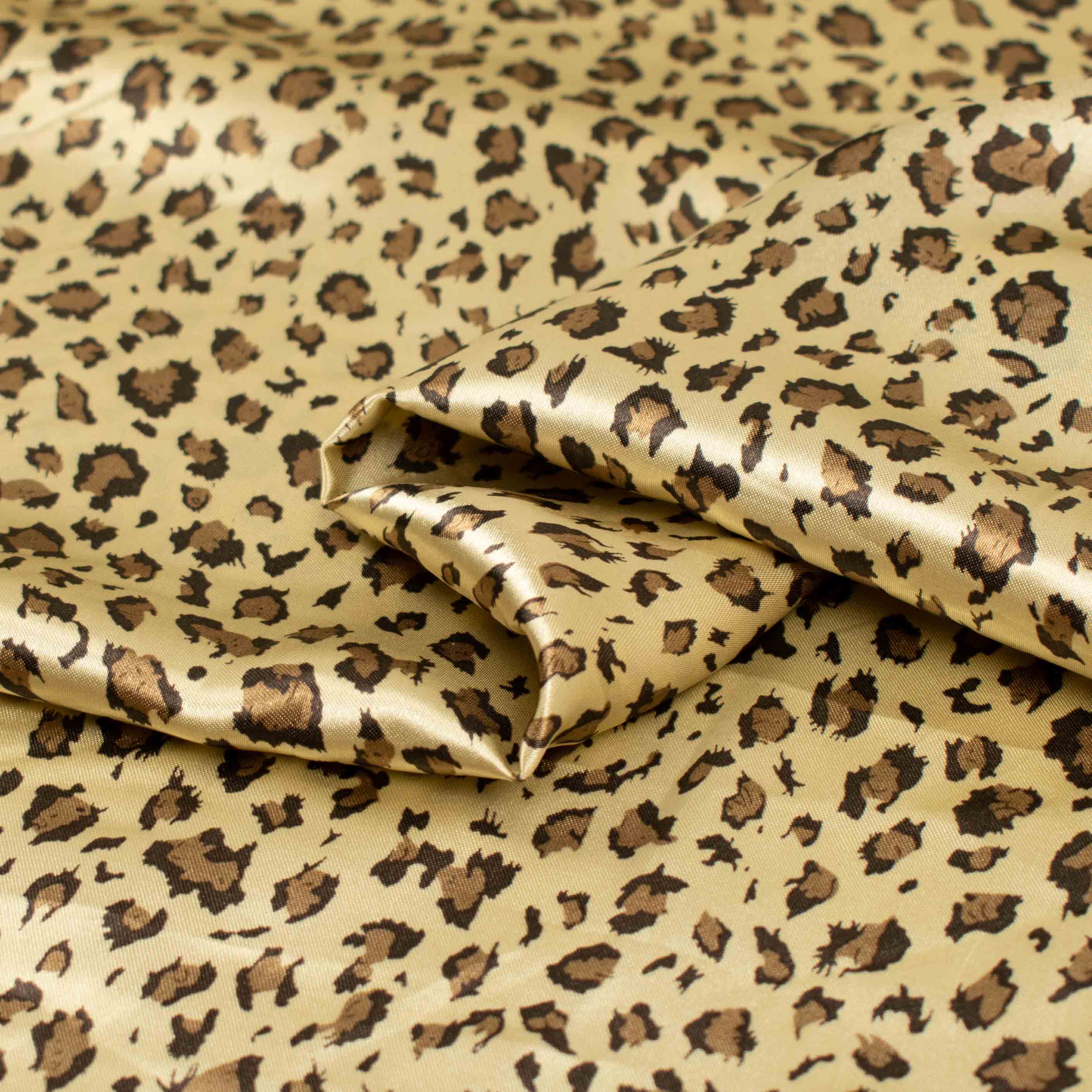 Printed Satin Design-36 Brown Leopard on Gold
