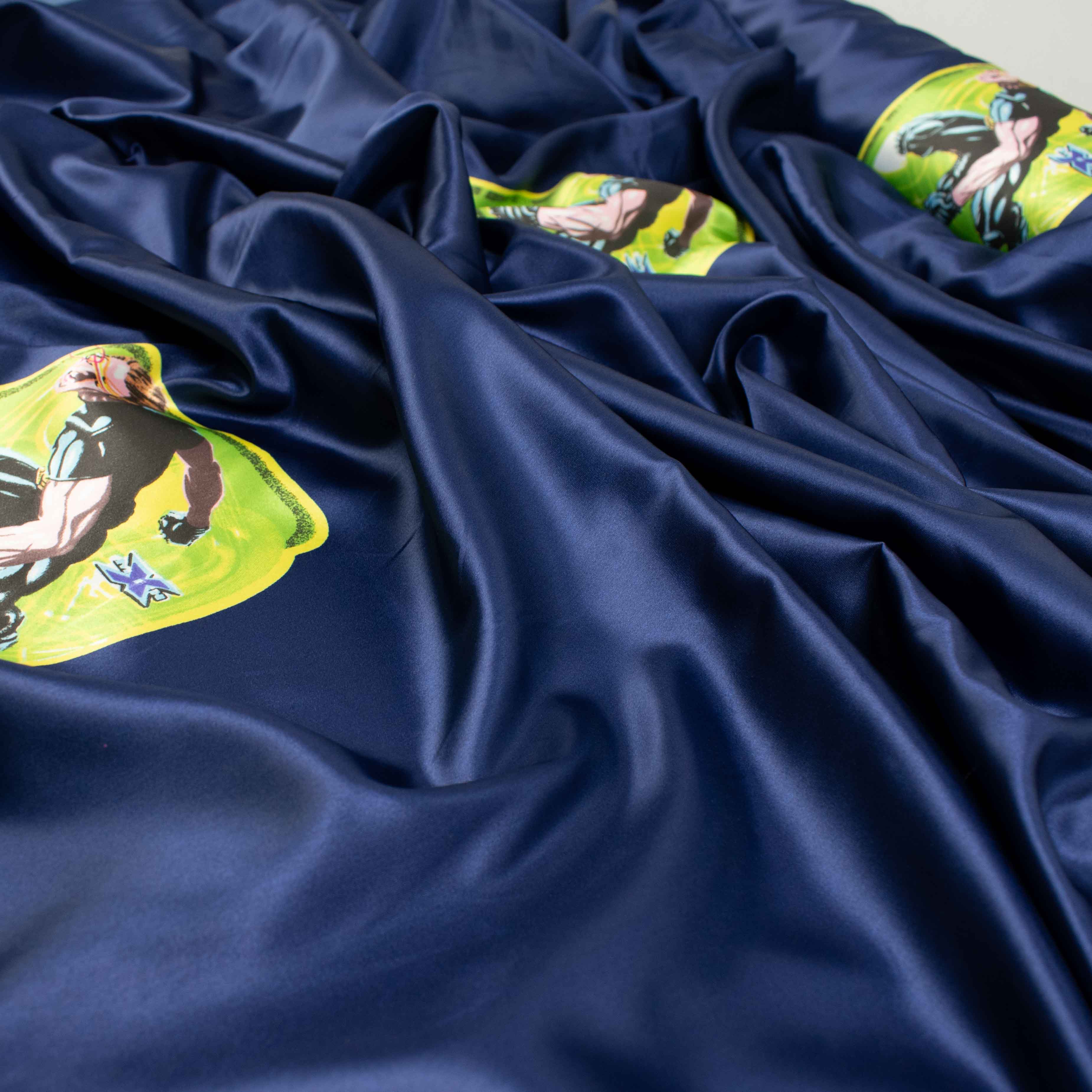 Printed Satin Design-49 Heroes on Navy