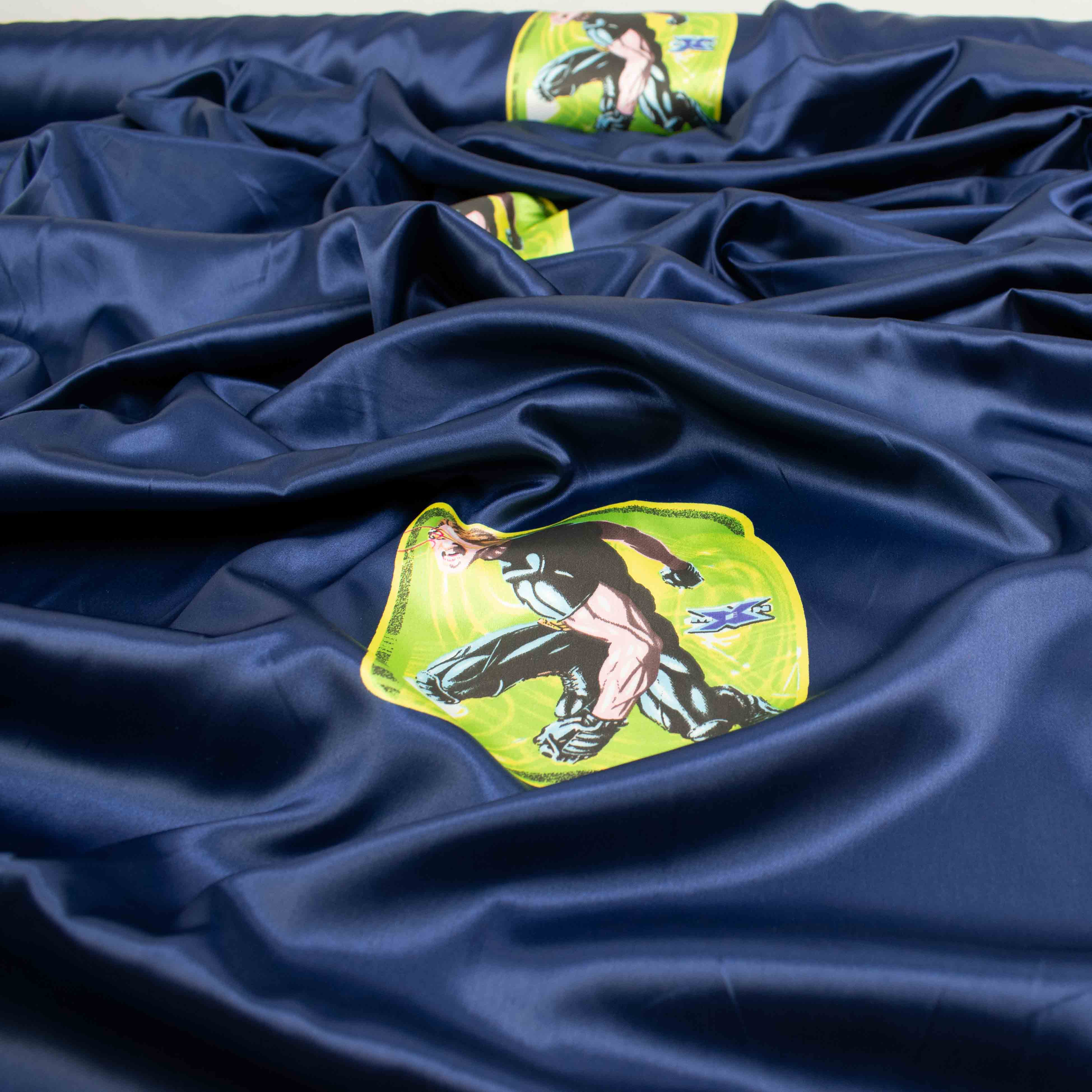 Printed Satin Design-49 Heroes on Navy