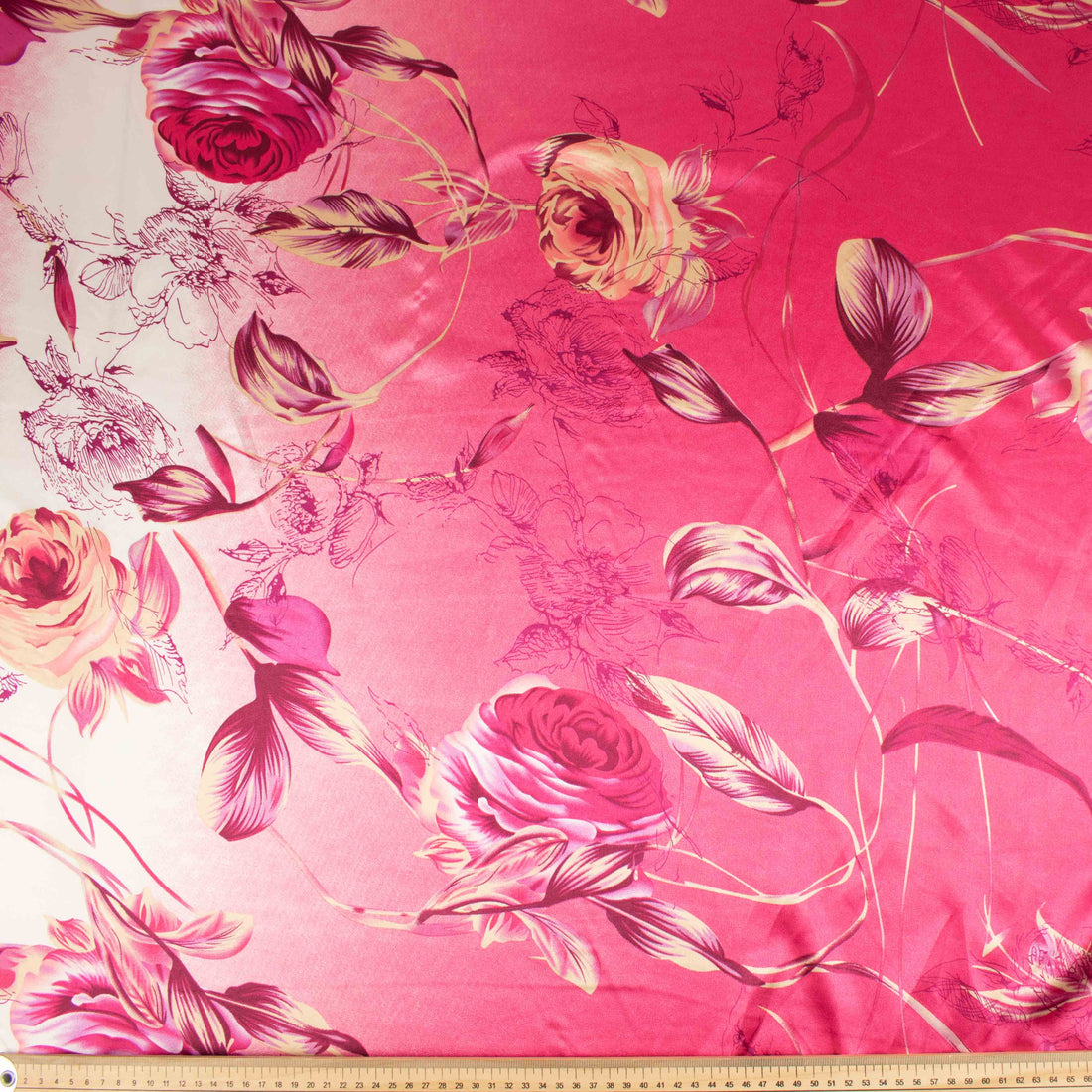 Printed Satin Design-5 Yellow Flower Vines on Pink Shaded