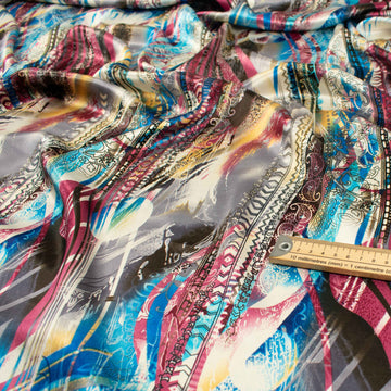 Printed Satin Design-53 Maroon & Blue Abstract