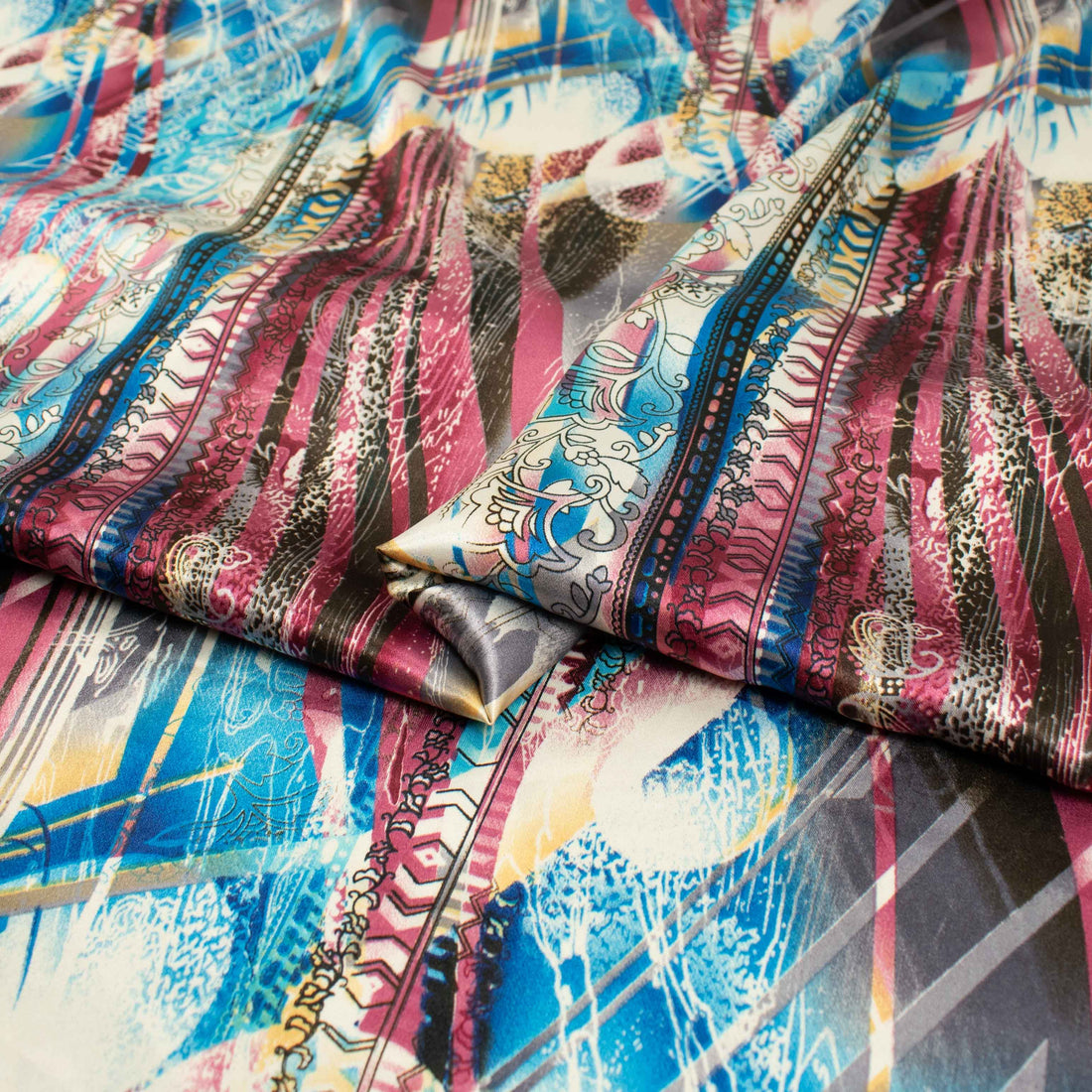 Printed Satin Design-53 Maroon & Blue Abstract