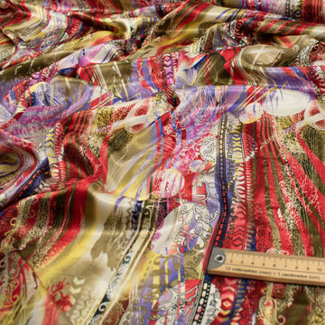 Printed Satin Design-55 Red, Purple & Gold Abstract