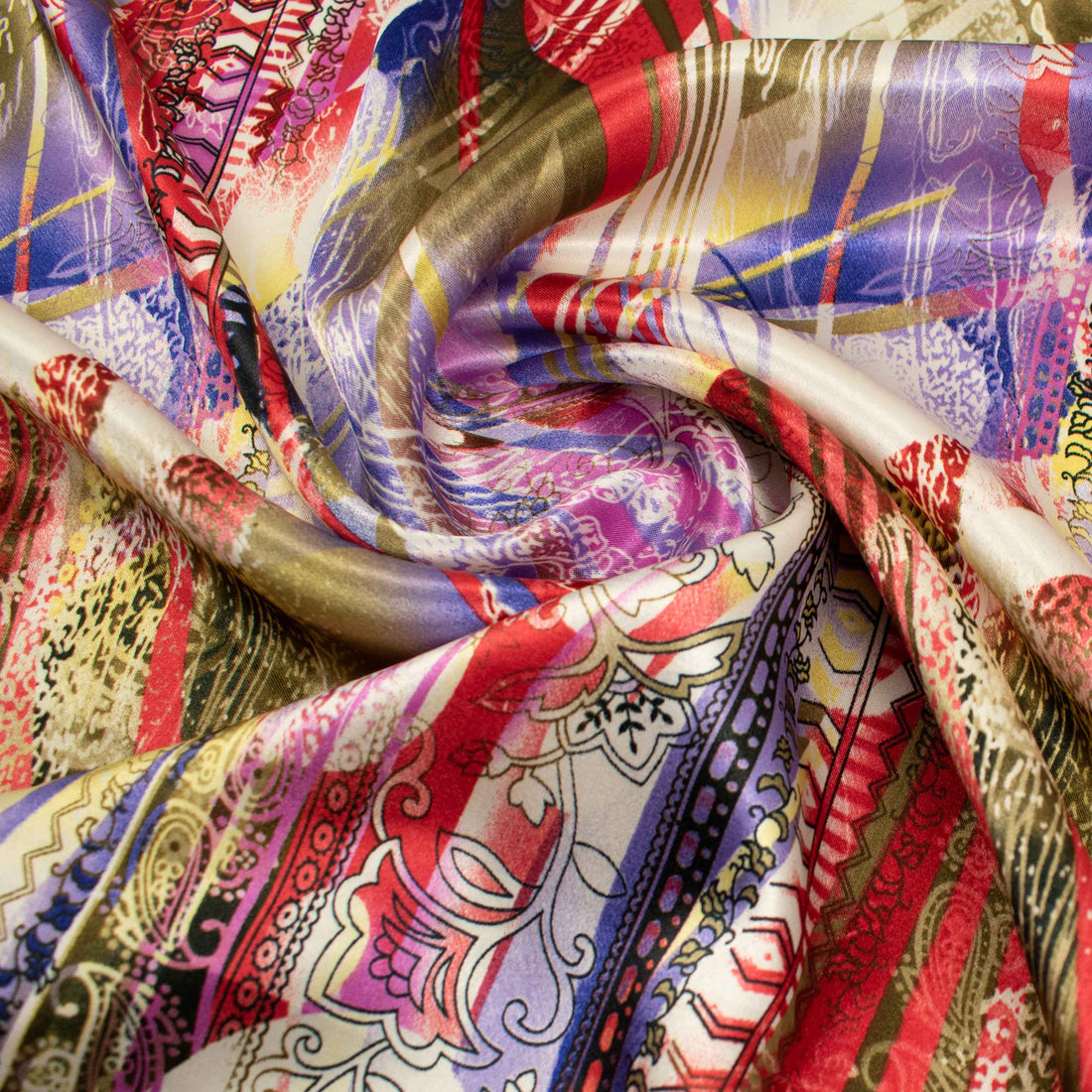 Printed Satin Design-55 Red, Purple & Gold Abstract