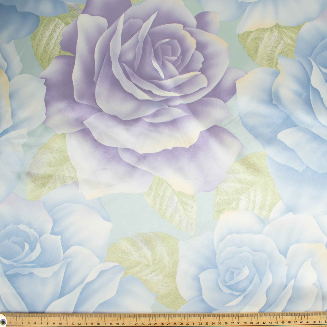 Printed Satin Design-66 Light Blue & Lilac Large Flowers