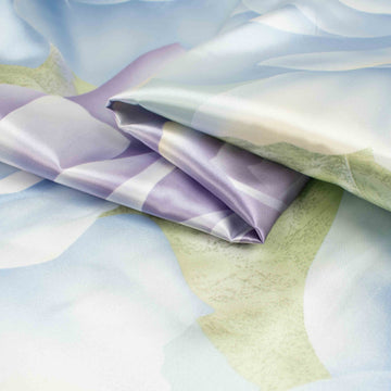 Printed Satin Design-66 Light Blue & Lilac Large Flowers
