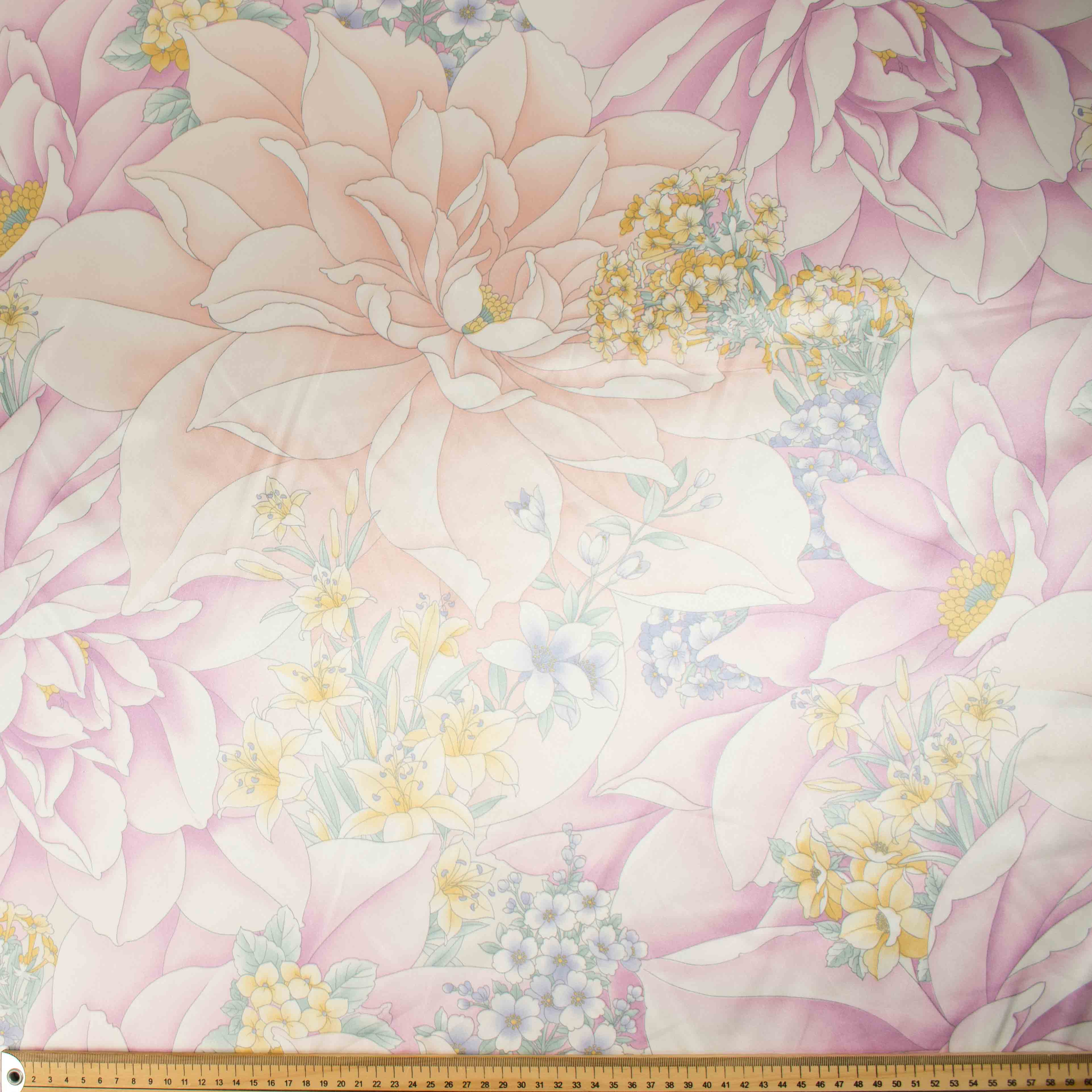 Printed Satin Design-67 Peach & Baby Pink Flower Bloom
