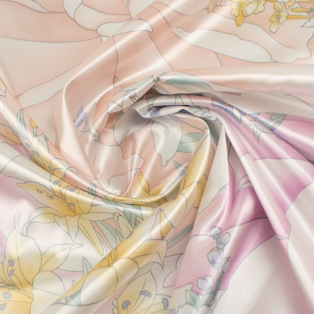 Printed Satin Design-67 Peach & Baby Pink Flower Bloom