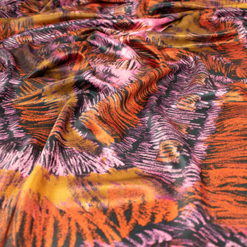 Printed Satin Design-68 Orange & Pink Abstract