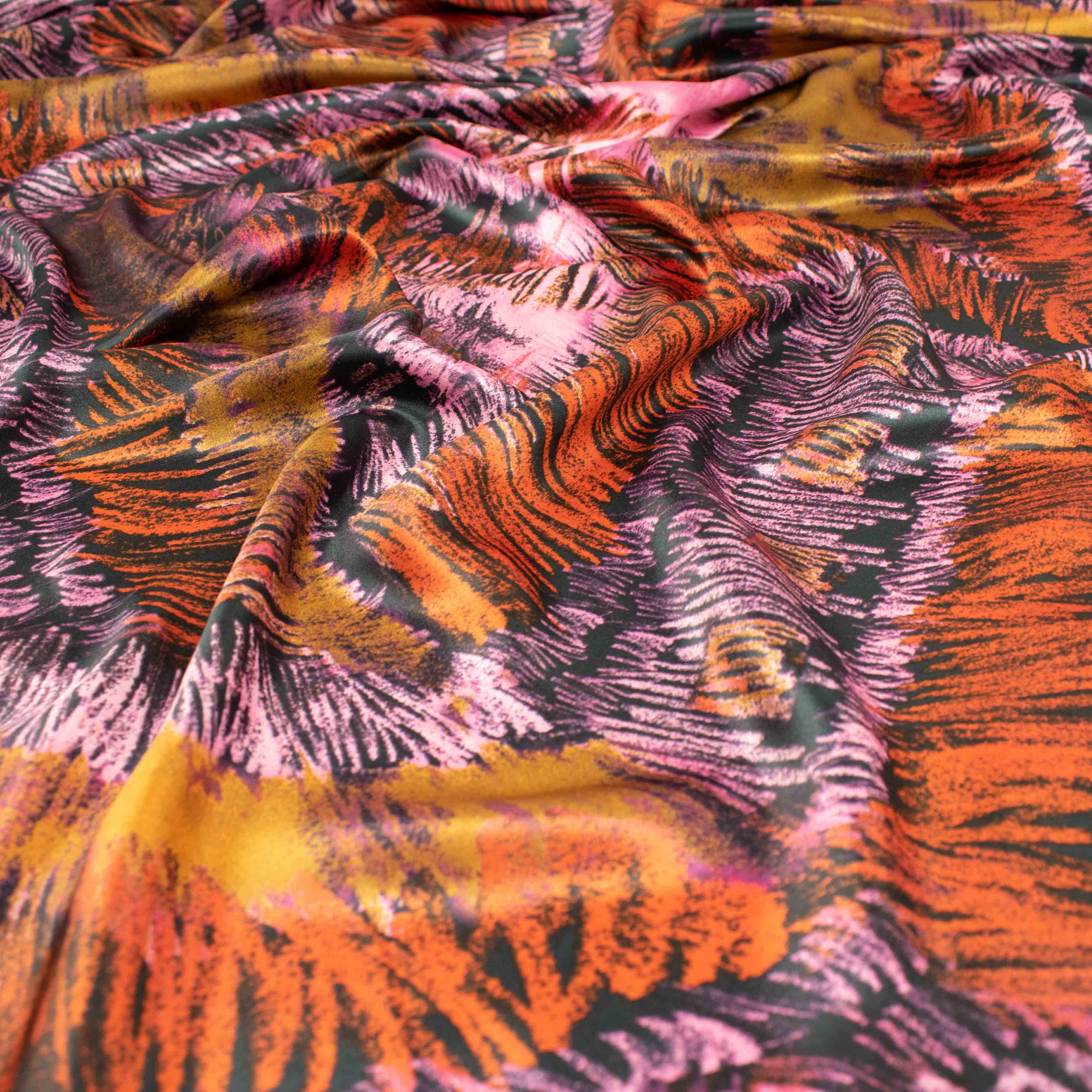 Printed Satin Design-68 Orange & Pink Abstract