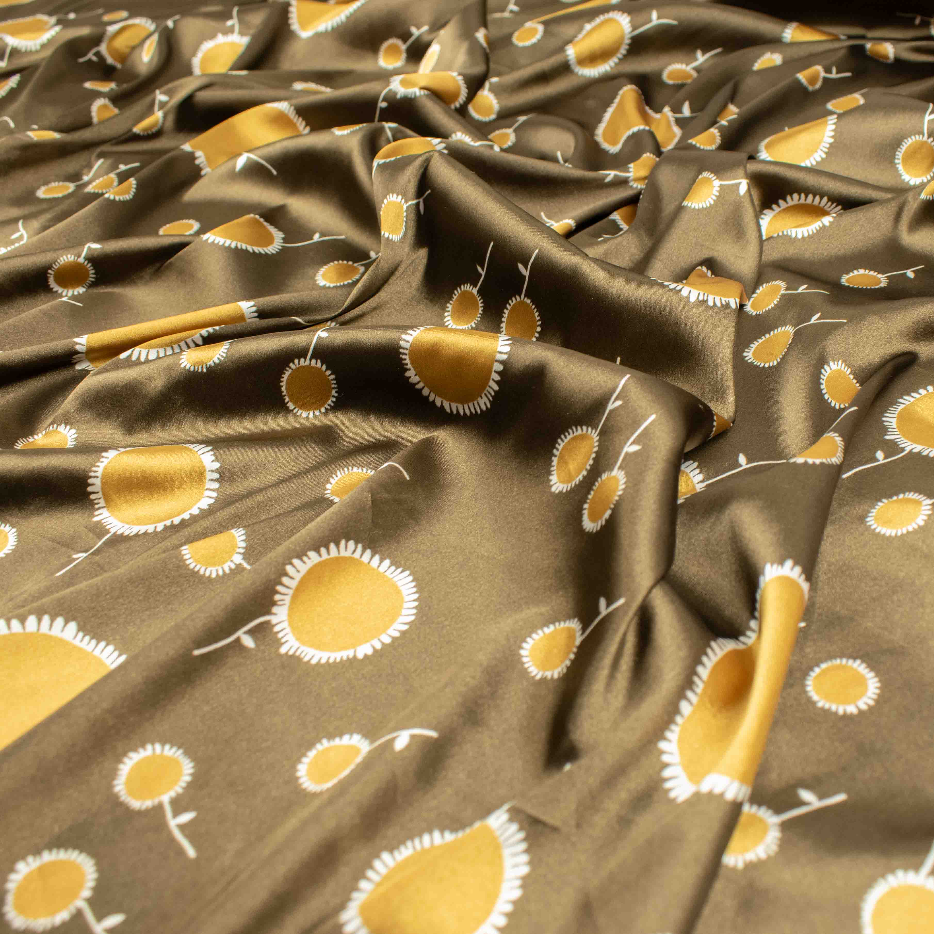 Printed Satin Design-7 Gold Dots on Brown