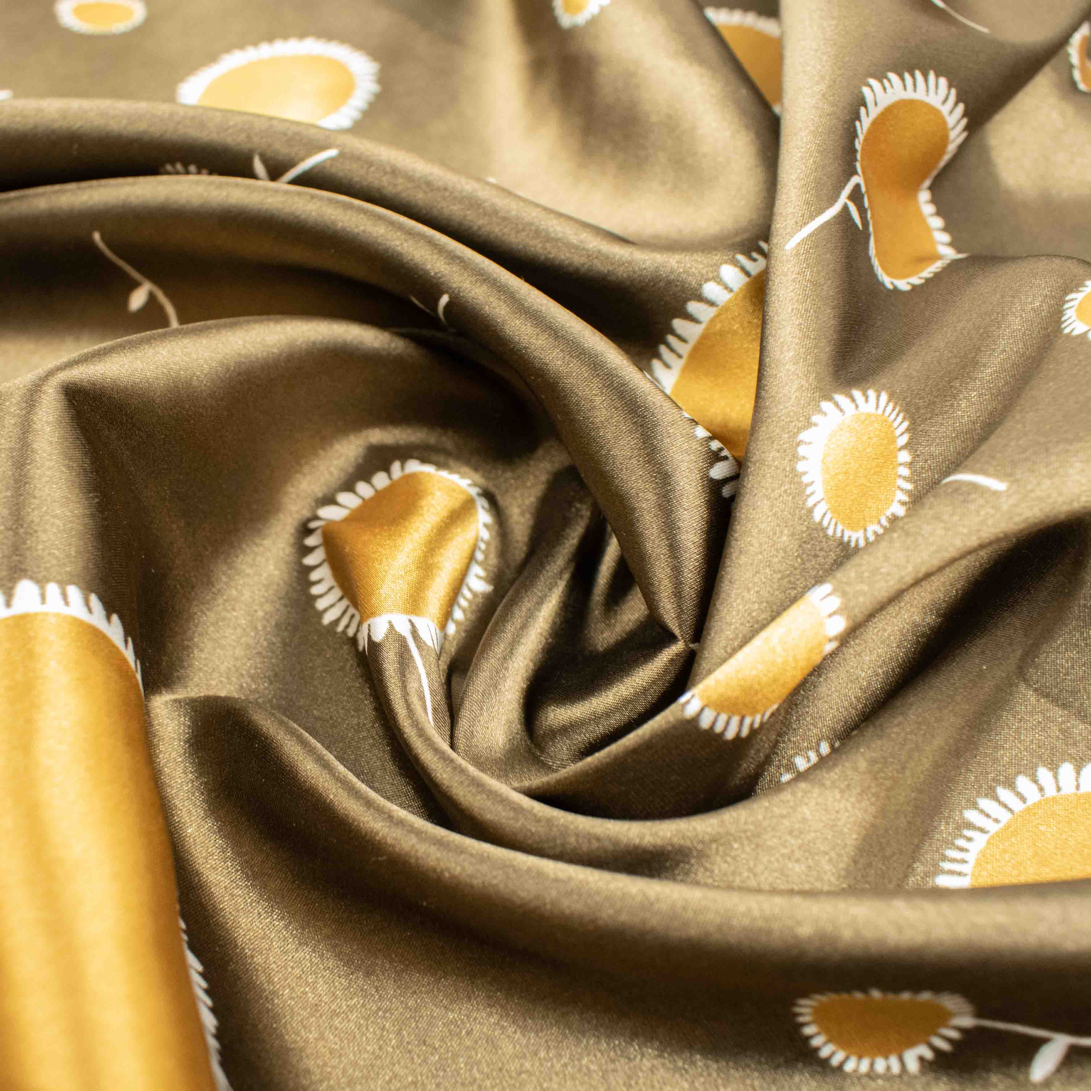 Printed Satin Design-7 Gold Dots on Brown
