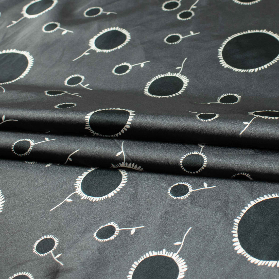 Printed Satin Design-9 Black Dots on Grey