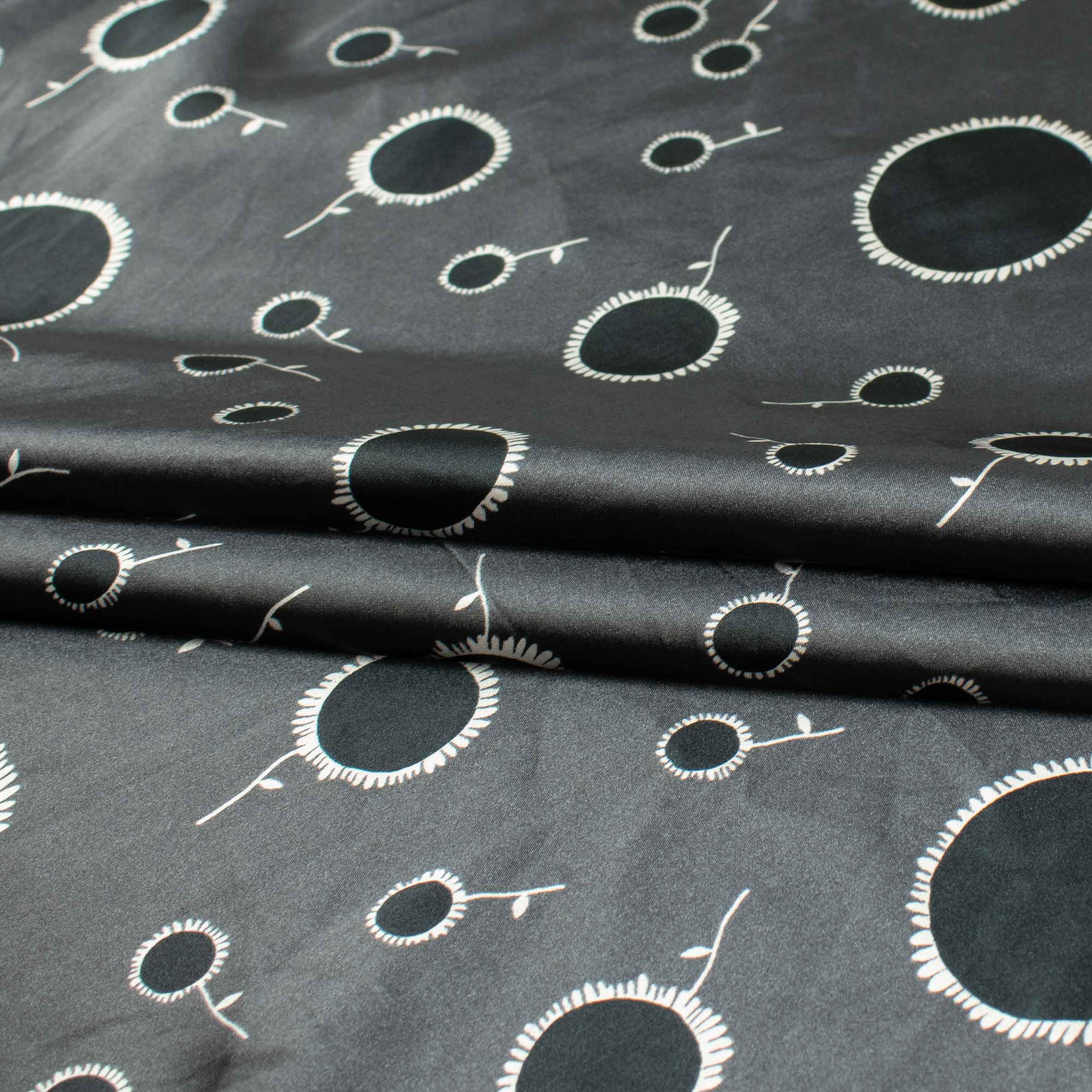 Printed Satin Design-9 Black Dots on Grey