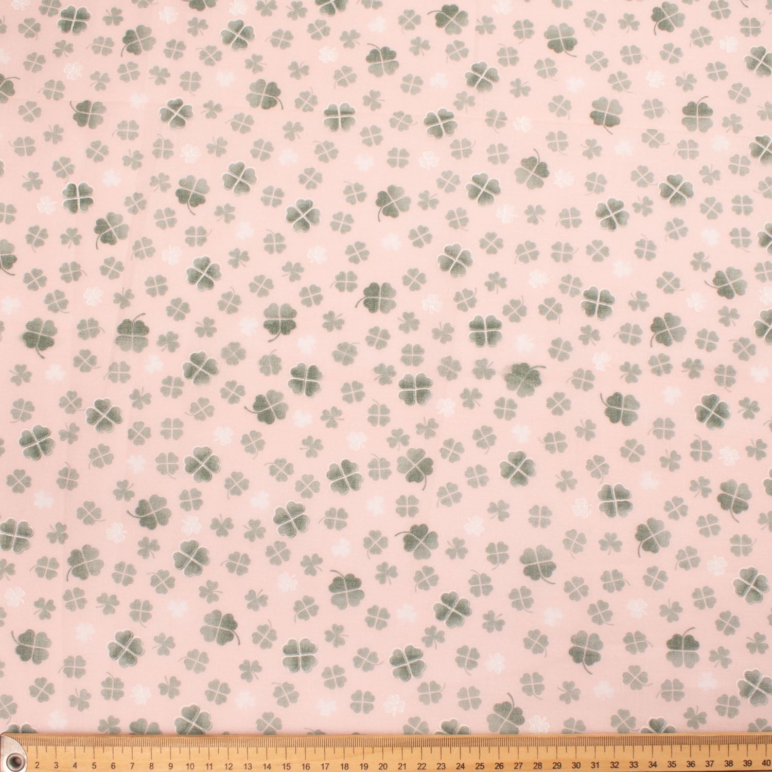 Printed Cotton Voile Design-52 White & Green Four Leaf Clover on Carol