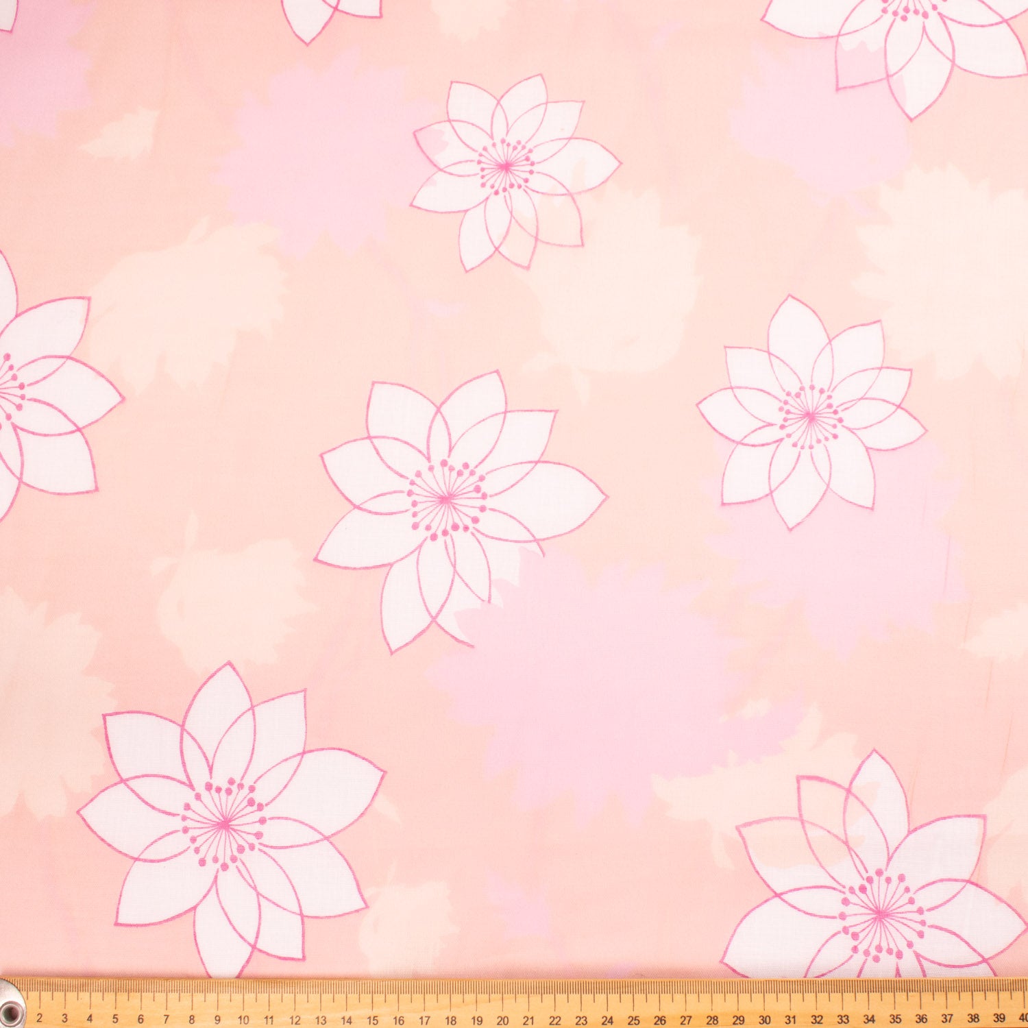 Printed Cotton Voile Design-7 Big White Flowers on Coral Pink