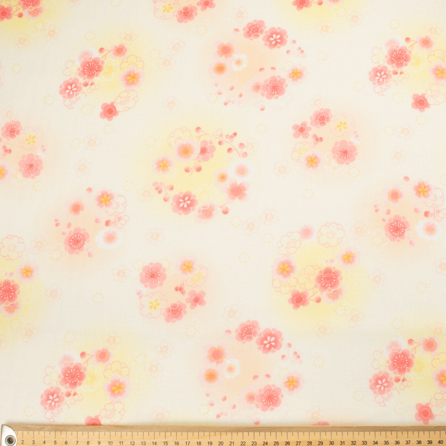 Printed Cotton Voile Design-44 Pink Sakura Flower Garland on Cream