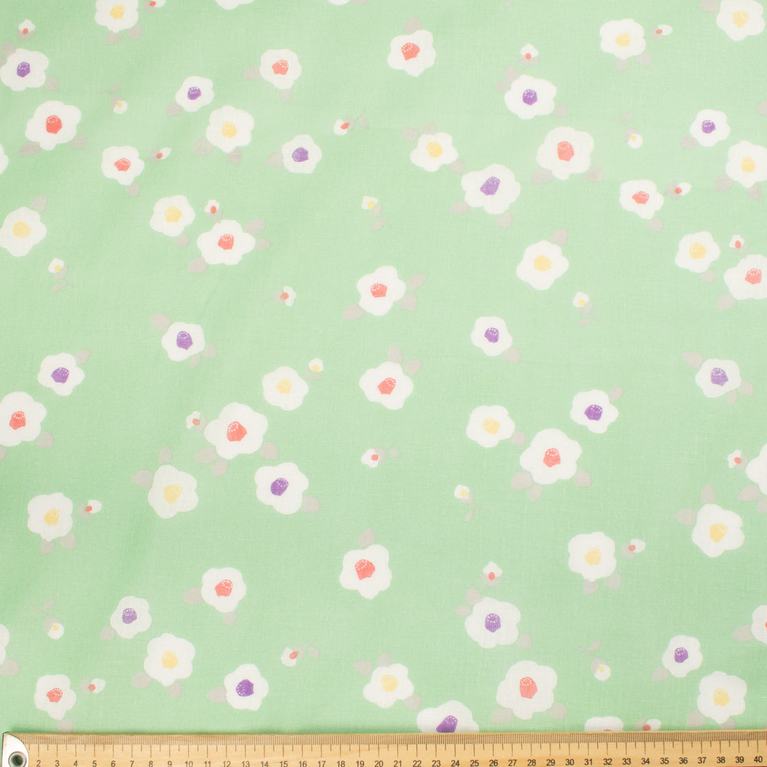Printed Cotton Voile Design-3 White Flowers on Mint Green