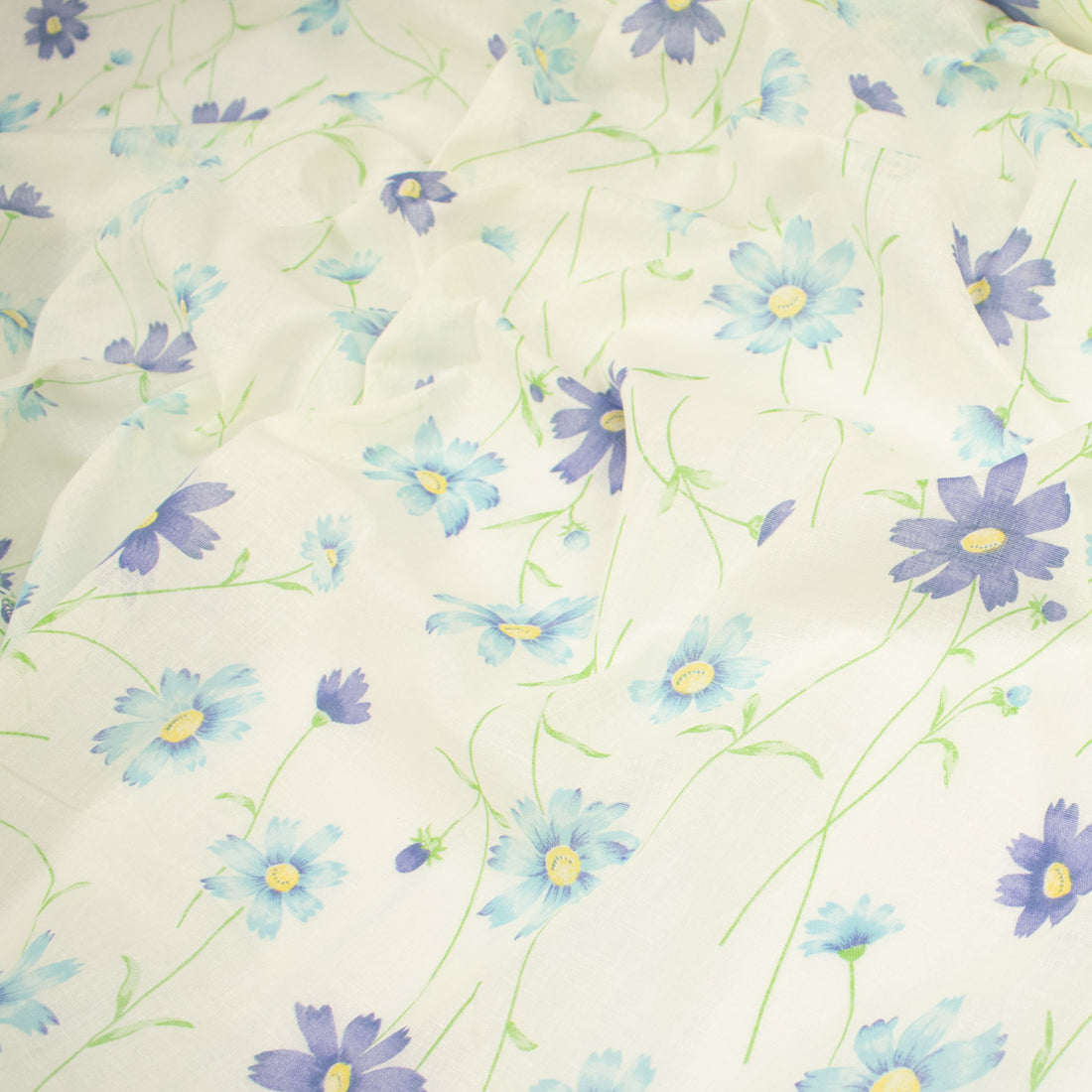 Printed Cotton Voile Design-66 Purple & Blue Flowers on Cream